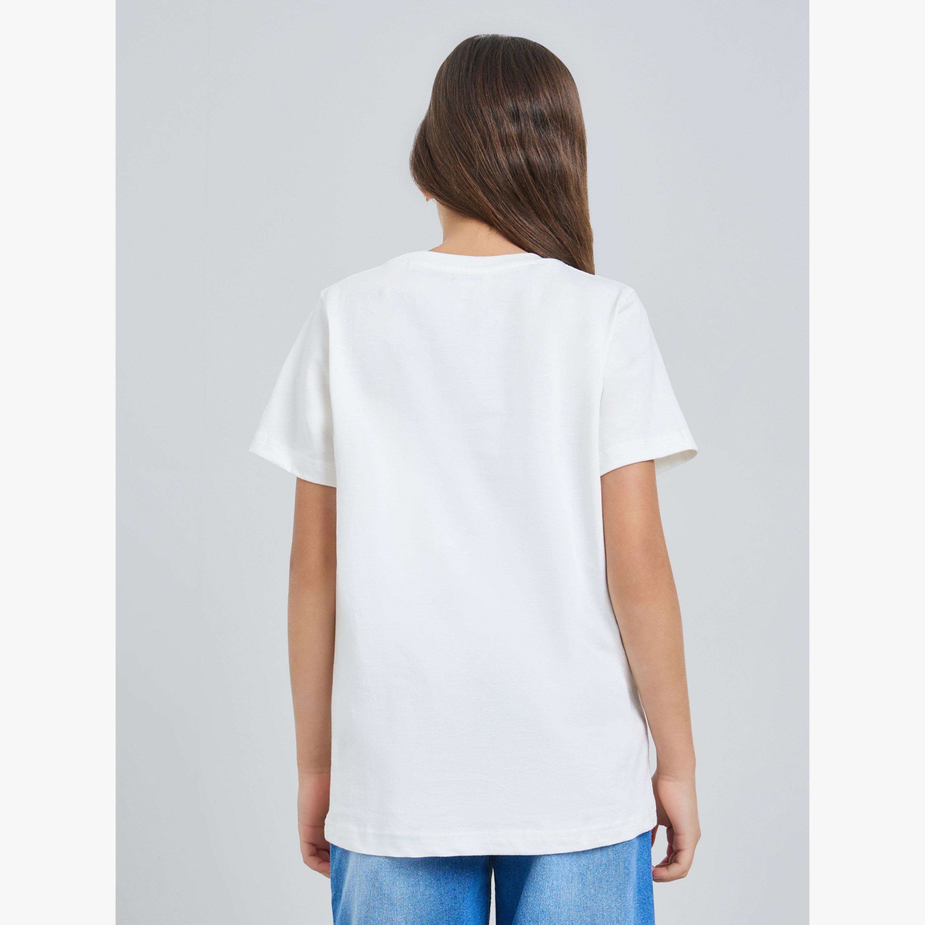 Styli Girls Off White Cotton Graphic Print T-Shirt-girls-clothing-tshirts-image-4