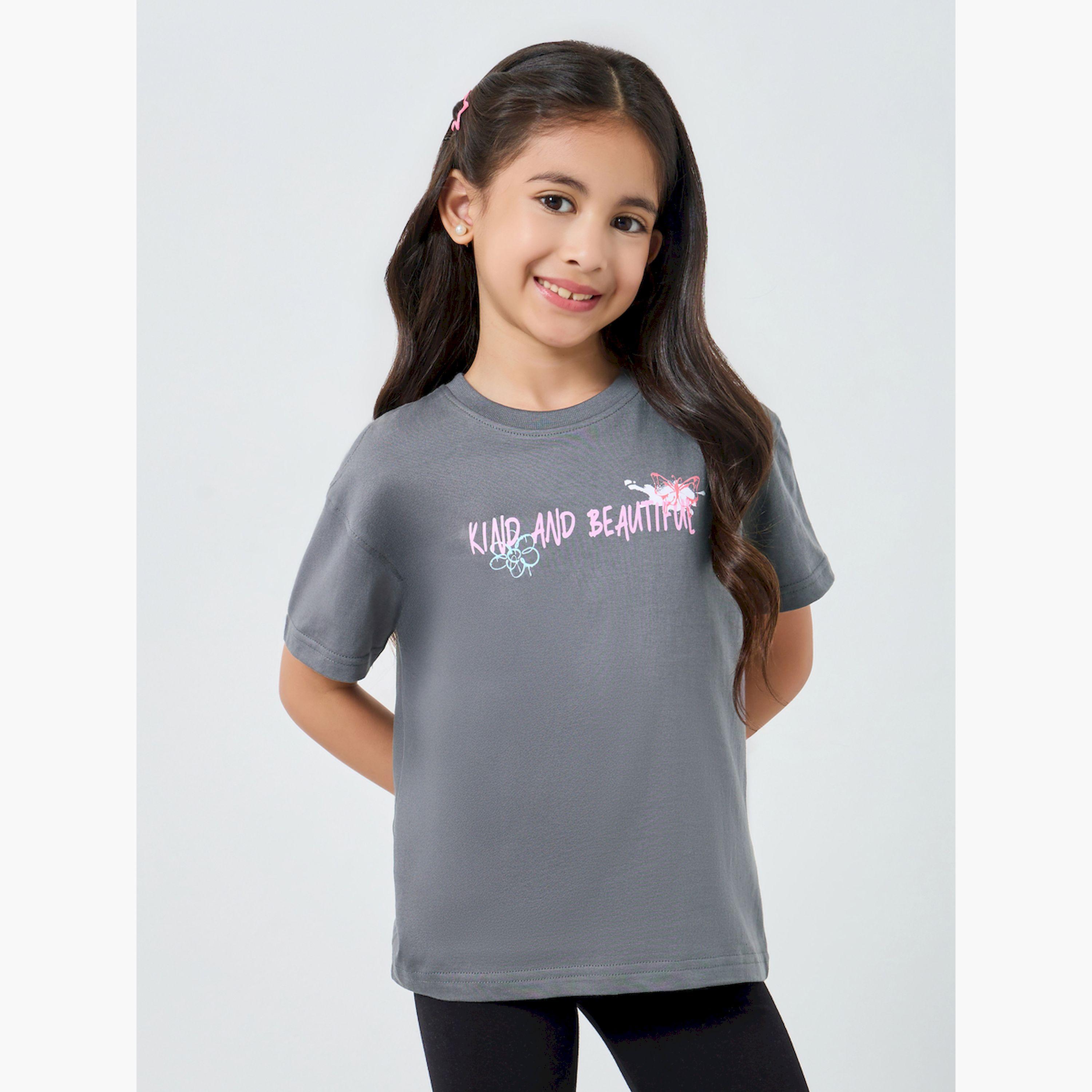 Styli Girls Grey Graphic Print Oversized Cotton T-Shirt-girls-clothing-tshirts-image-1
