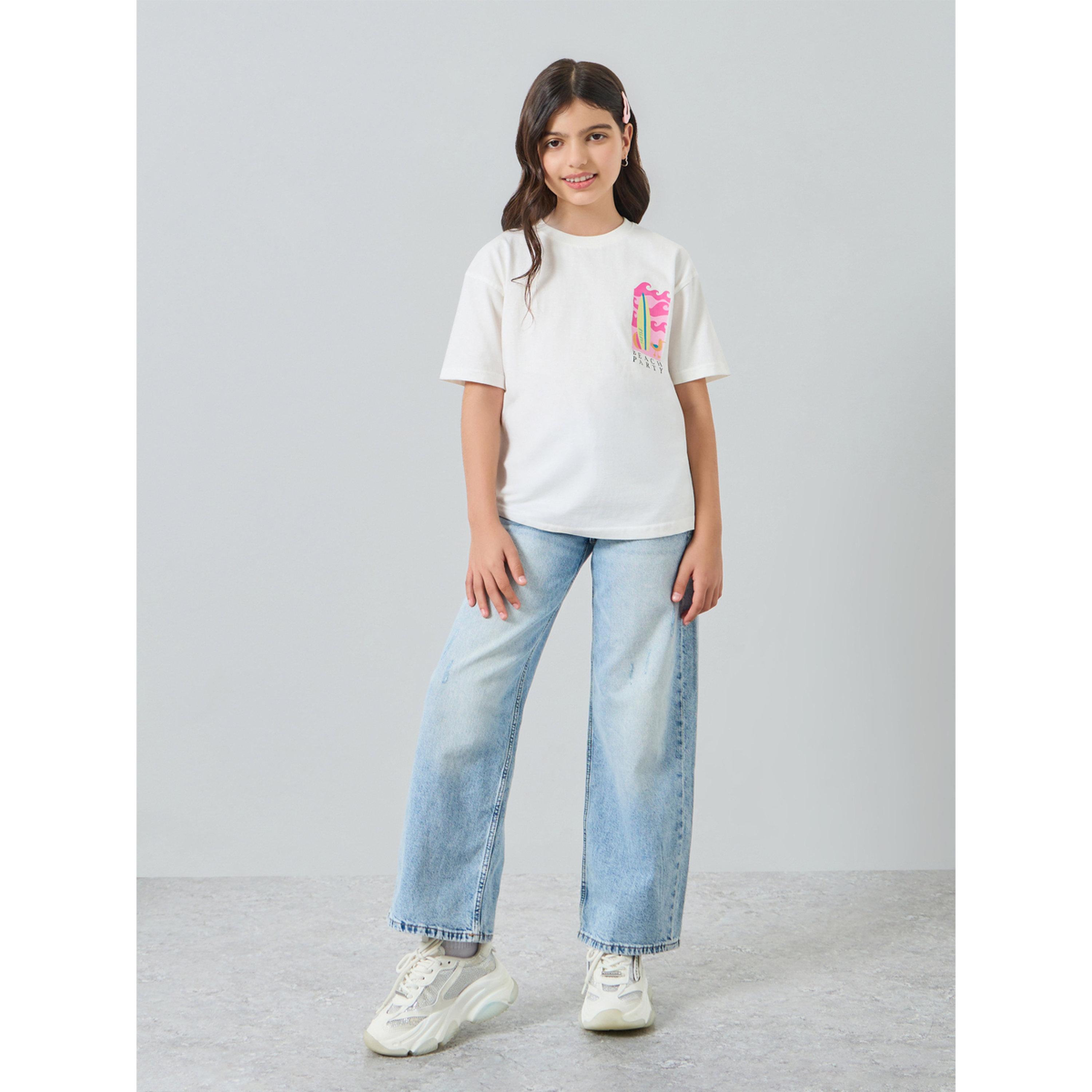 Styli Girls Off-White Graphic Print T-Shirt-girls-clothing-tshirts-image-2