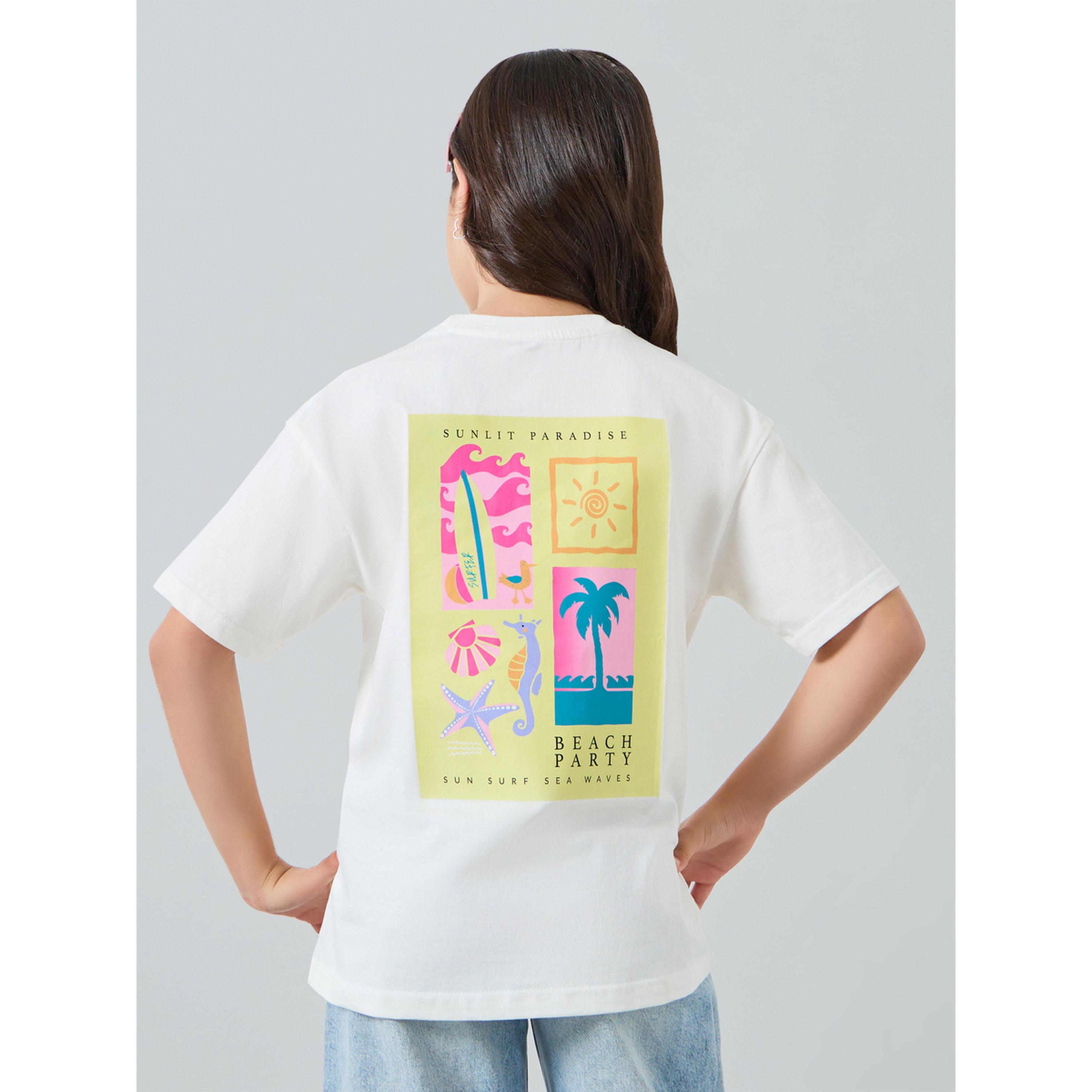 Styli Girls Off-White Graphic Print T-Shirt-girls-clothing-tshirts-image-3