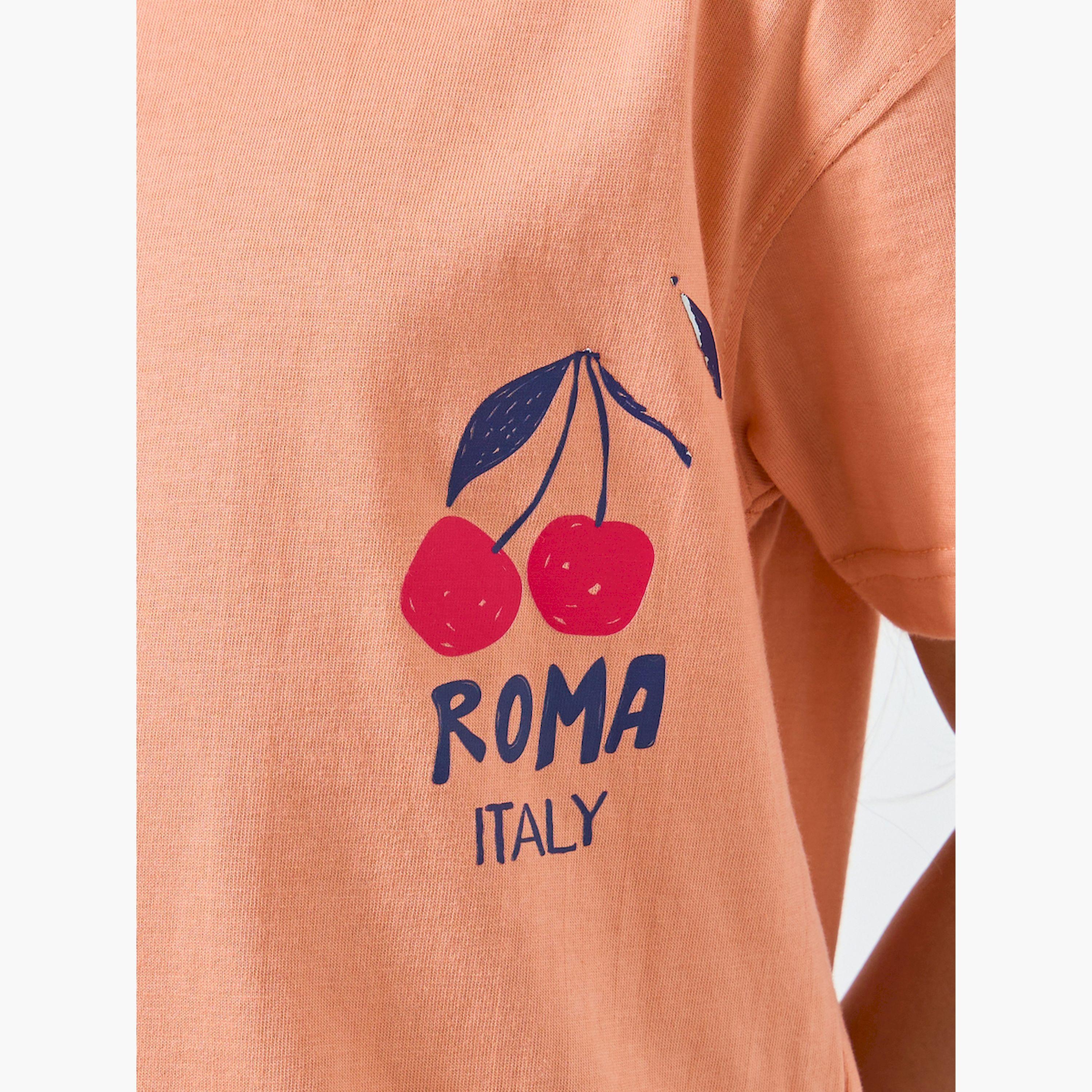 Styli Girls Peach Cherry Graphic Cotton T-Shirt-girls-clothing-tshirts-image-4