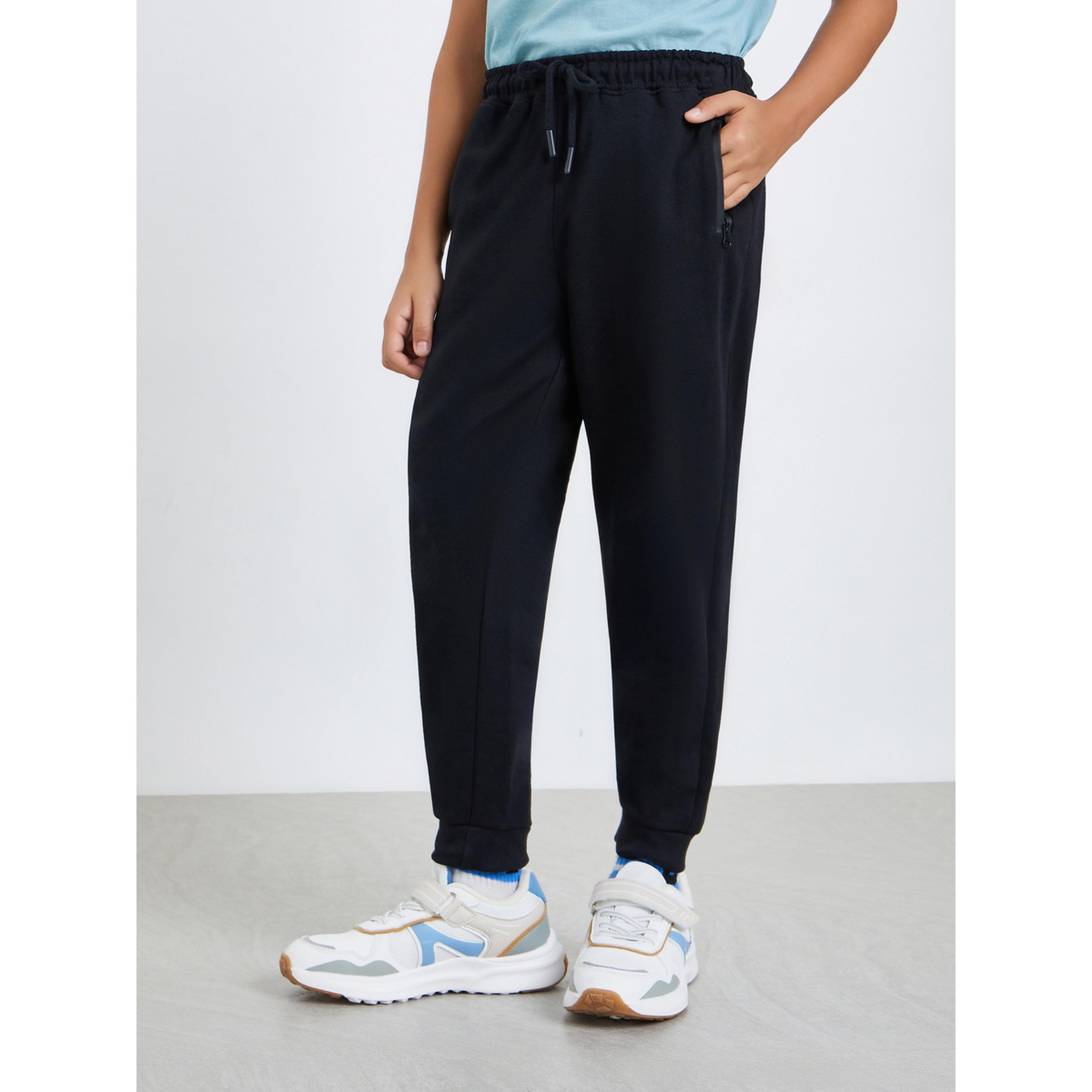 Styli Boys Black Cotton Joggers with Zipper Pocket-boys-clothing-bottoms-joggersandtrackpants-image-1