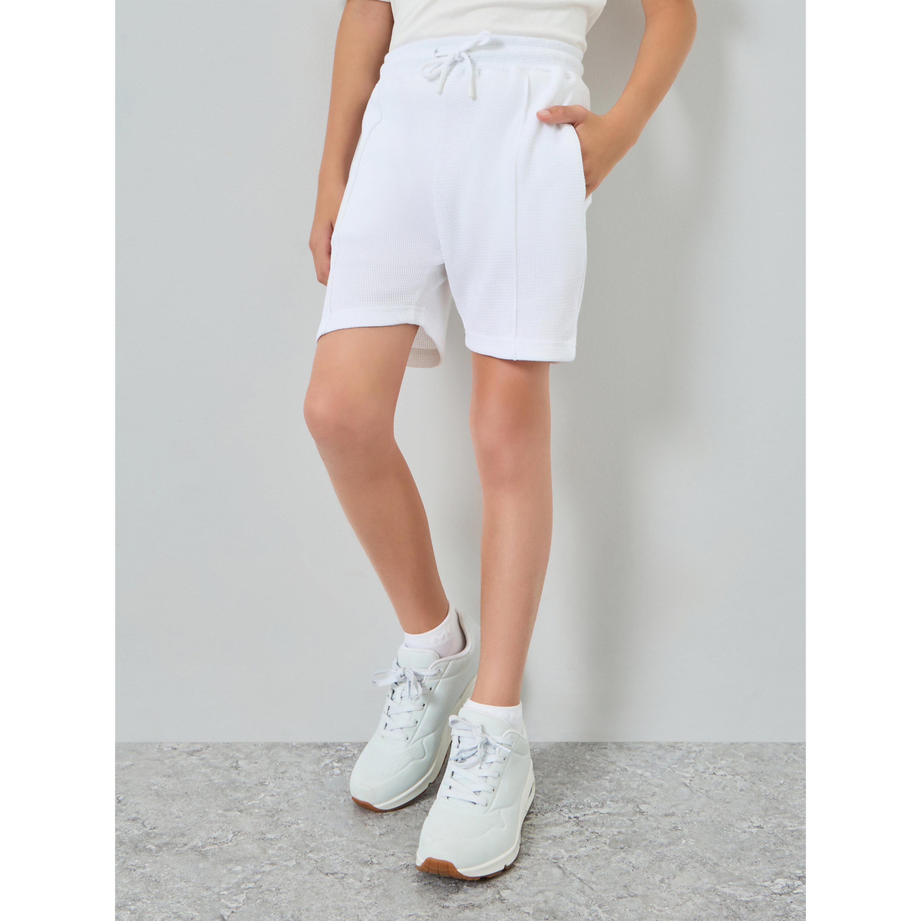 Styli Kids Off White Cotton Knit Shorts-boys-clothing-bottoms-shorts-image-1