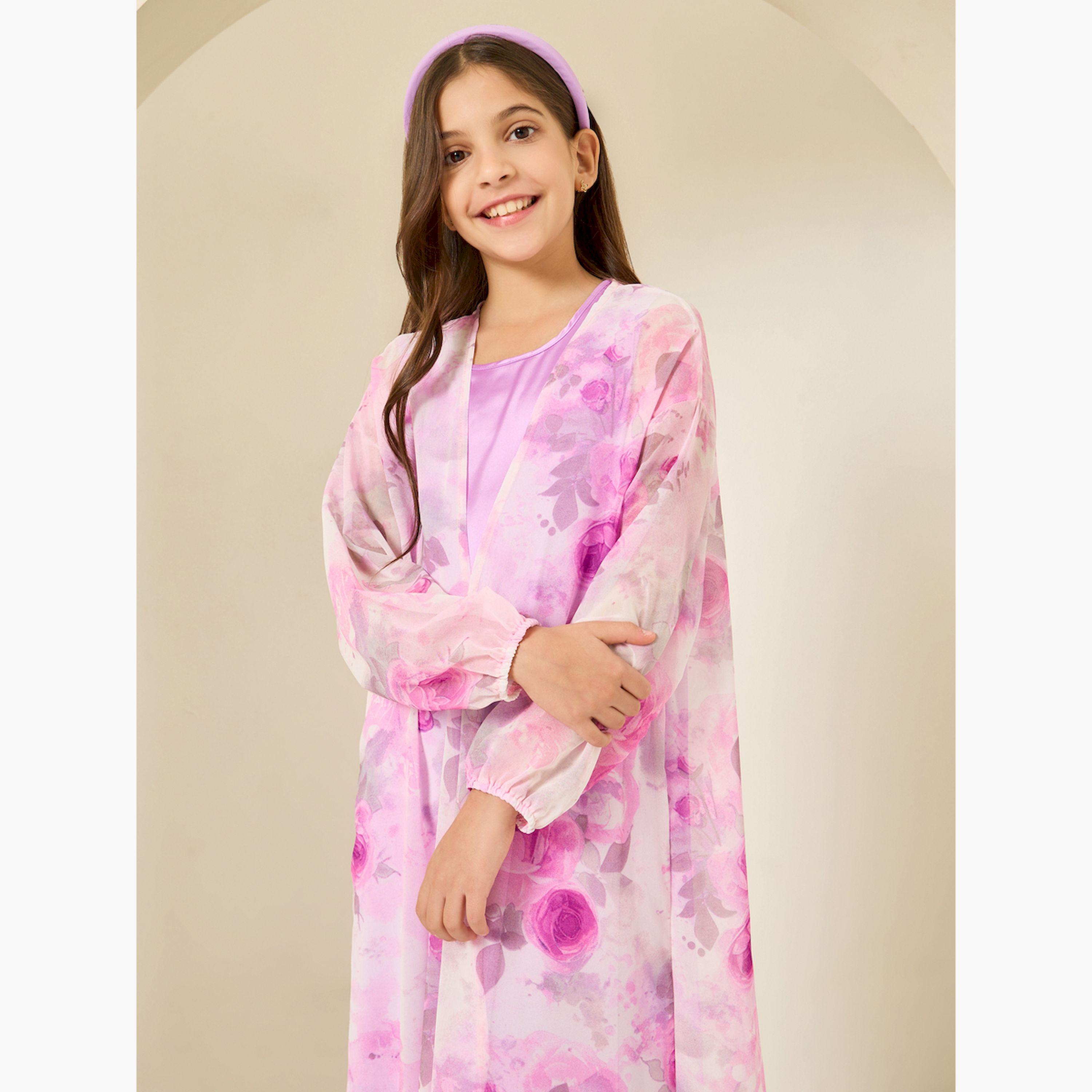 عباية بناتي مطبوعة مع فستان داخلي-girls-clothing-dressesandjumpsuits-image-2