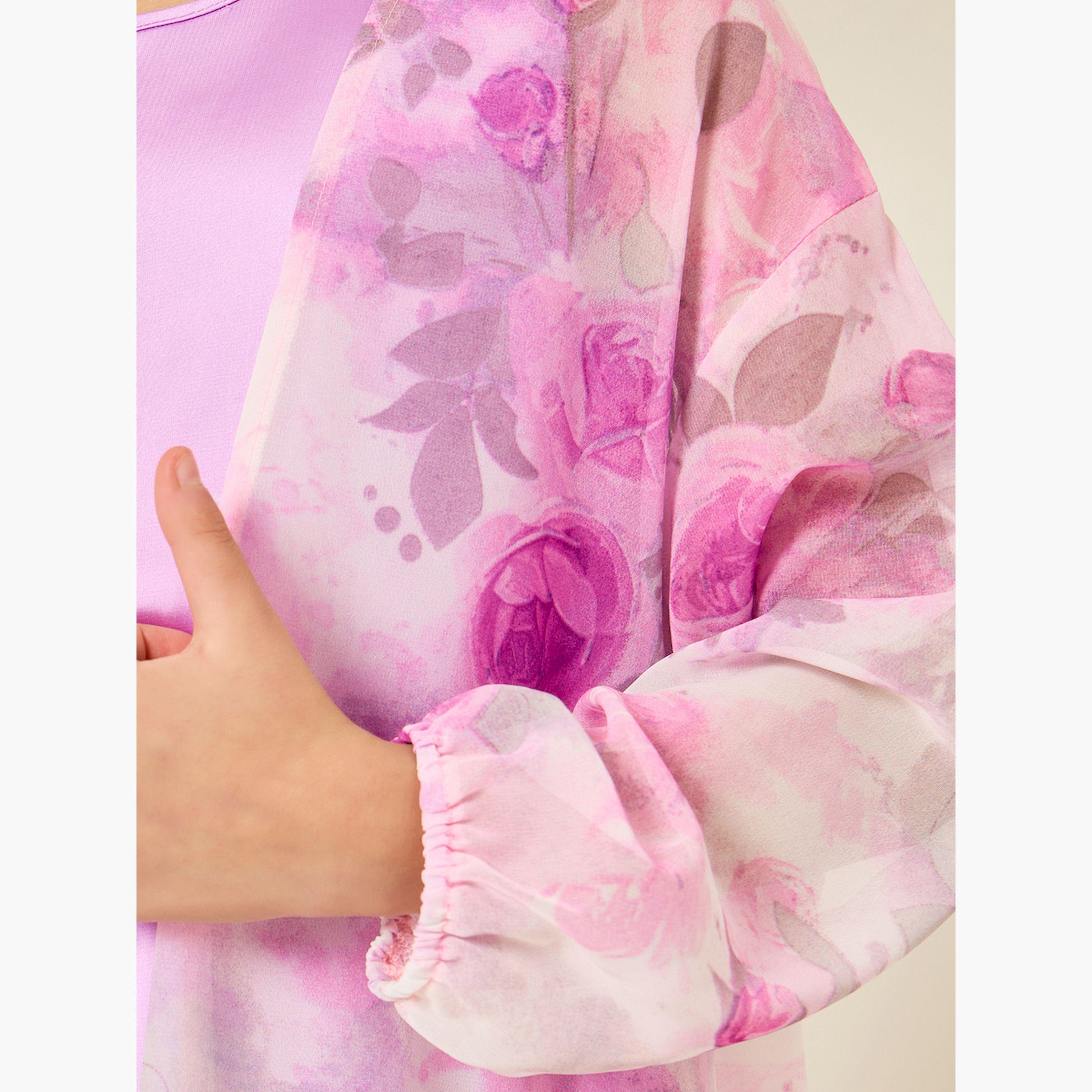 Styli Girls Lilac Printed Abaya with Inner Dress-girls-clothing-dressesandjumpsuits-image-5