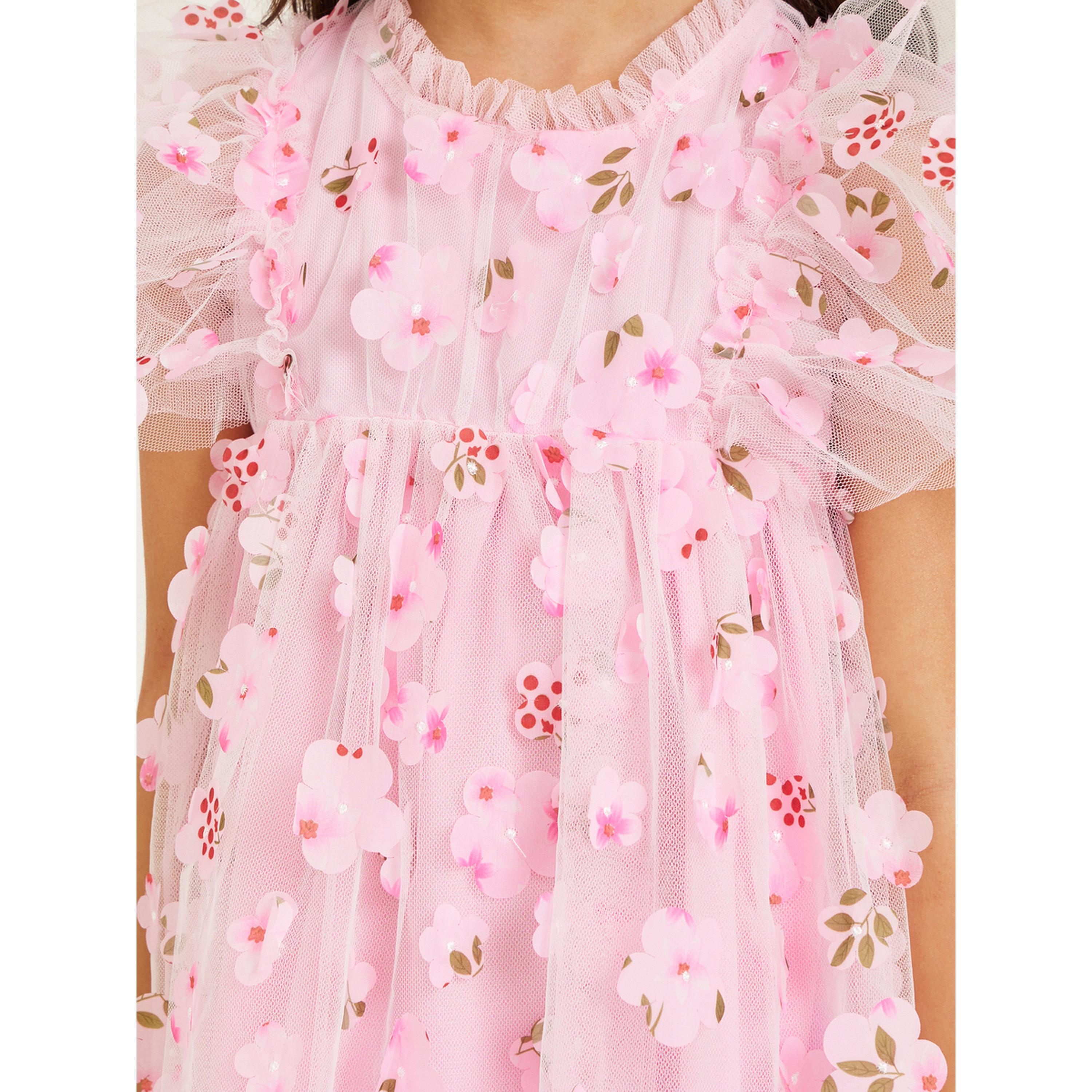 Styli Girls Pink Mesh Flower Embroidered Dress-girls-clothing-dressesandjumpsuits-image-3