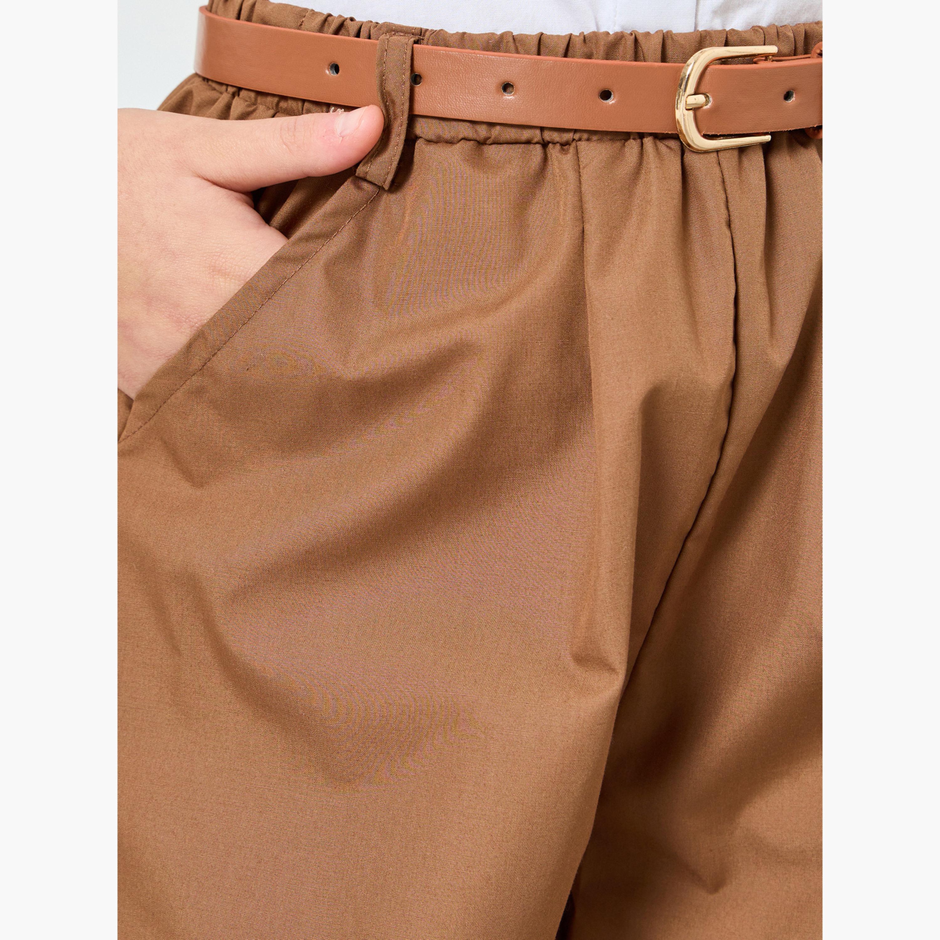 Styli Girls Brown Woven Shorts with Belt-girls-clothing-bottoms-shorts-image-4