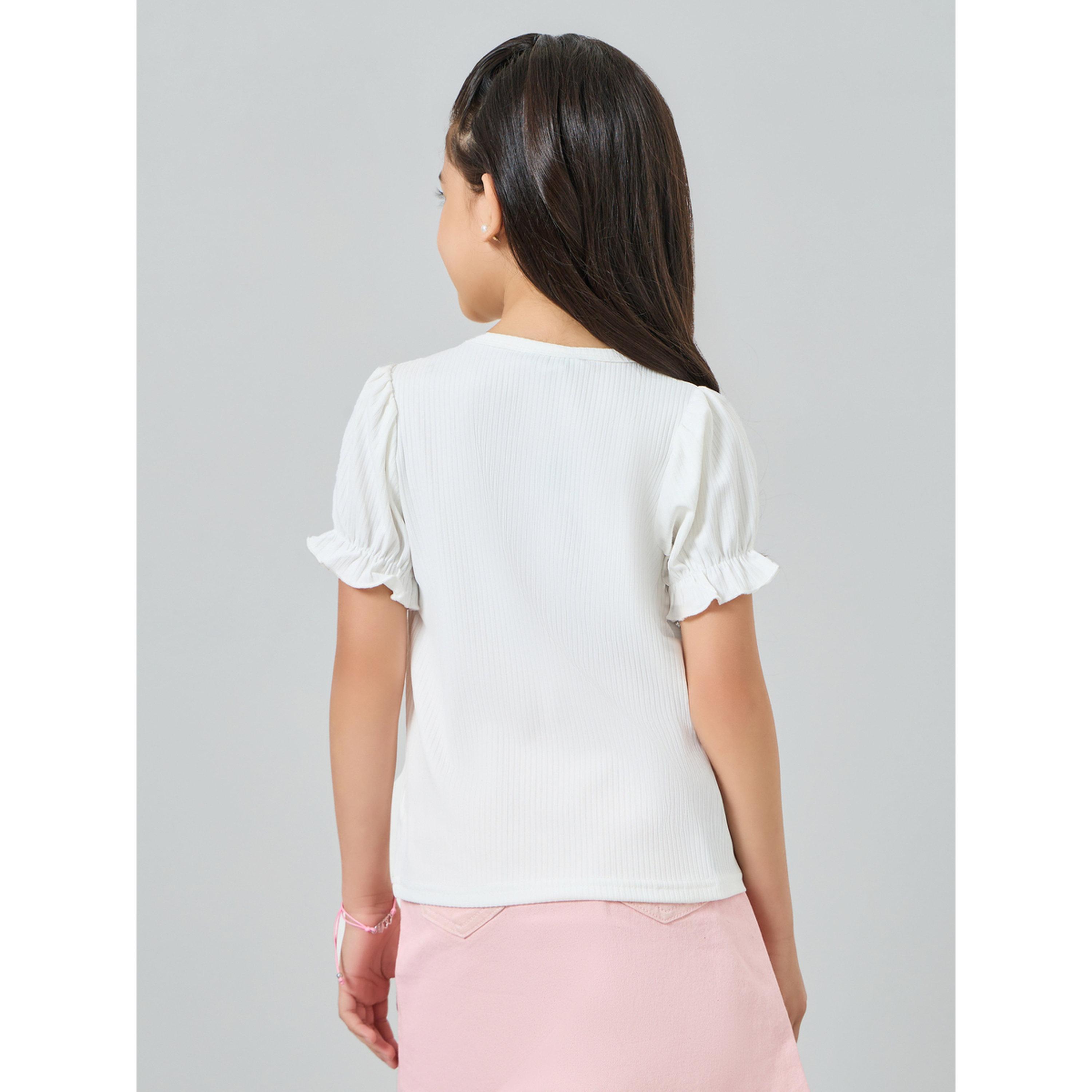 Styli Girls White Puff Sleeve T-Shirt with Pink Heart Detail-girls-clothing-tshirts-image-5