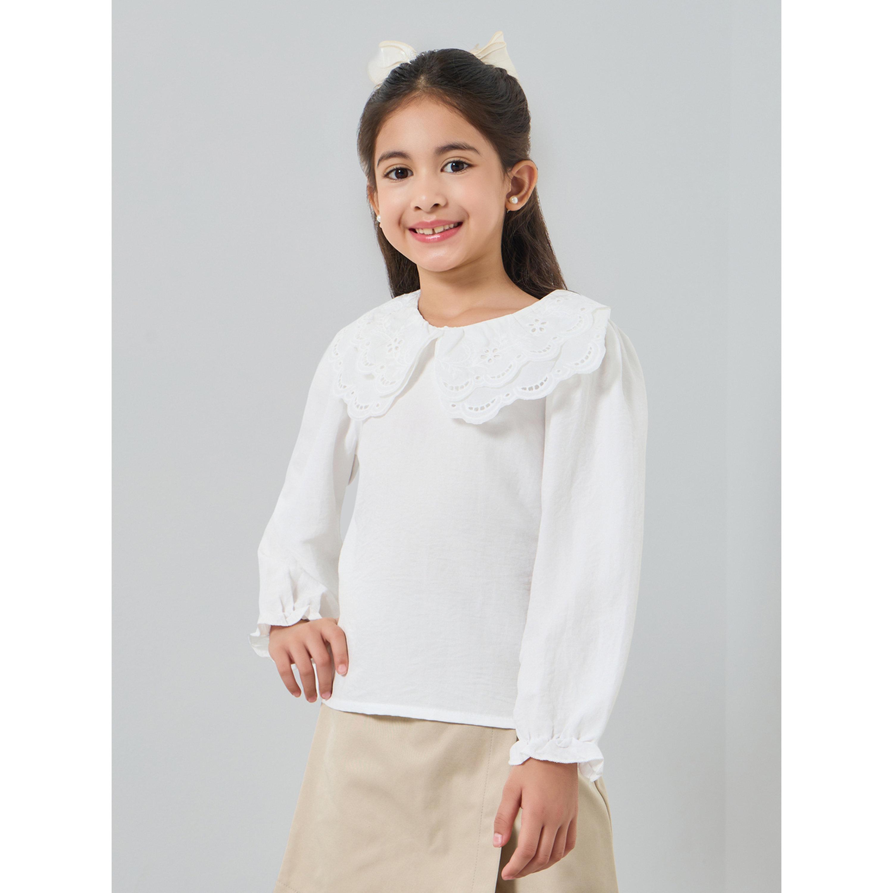 Styli Girls Off White Embroidered Collar Top-girls-clothing-blousesandshirts-image-1