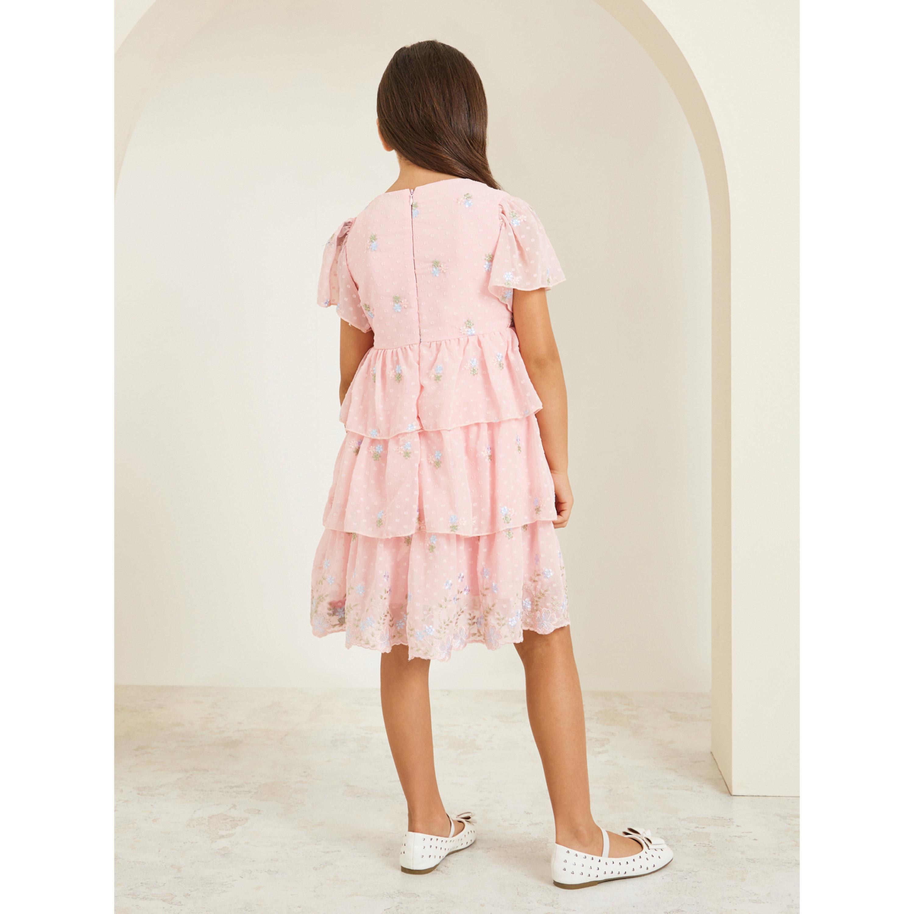 Styli Girls Pink Floral Embroidered Tiered Dress-girls-clothing-dressesandjumpsuits-image-4