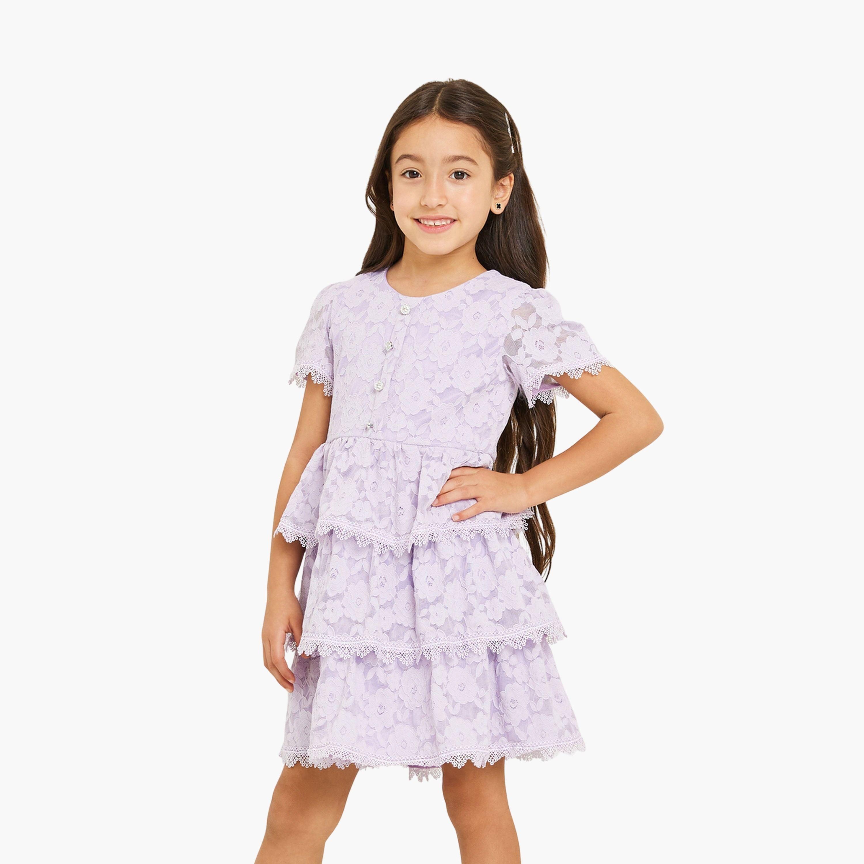 Styli Girls Lilac Tiered Lace Dress Online | Girls' Clothing ...
