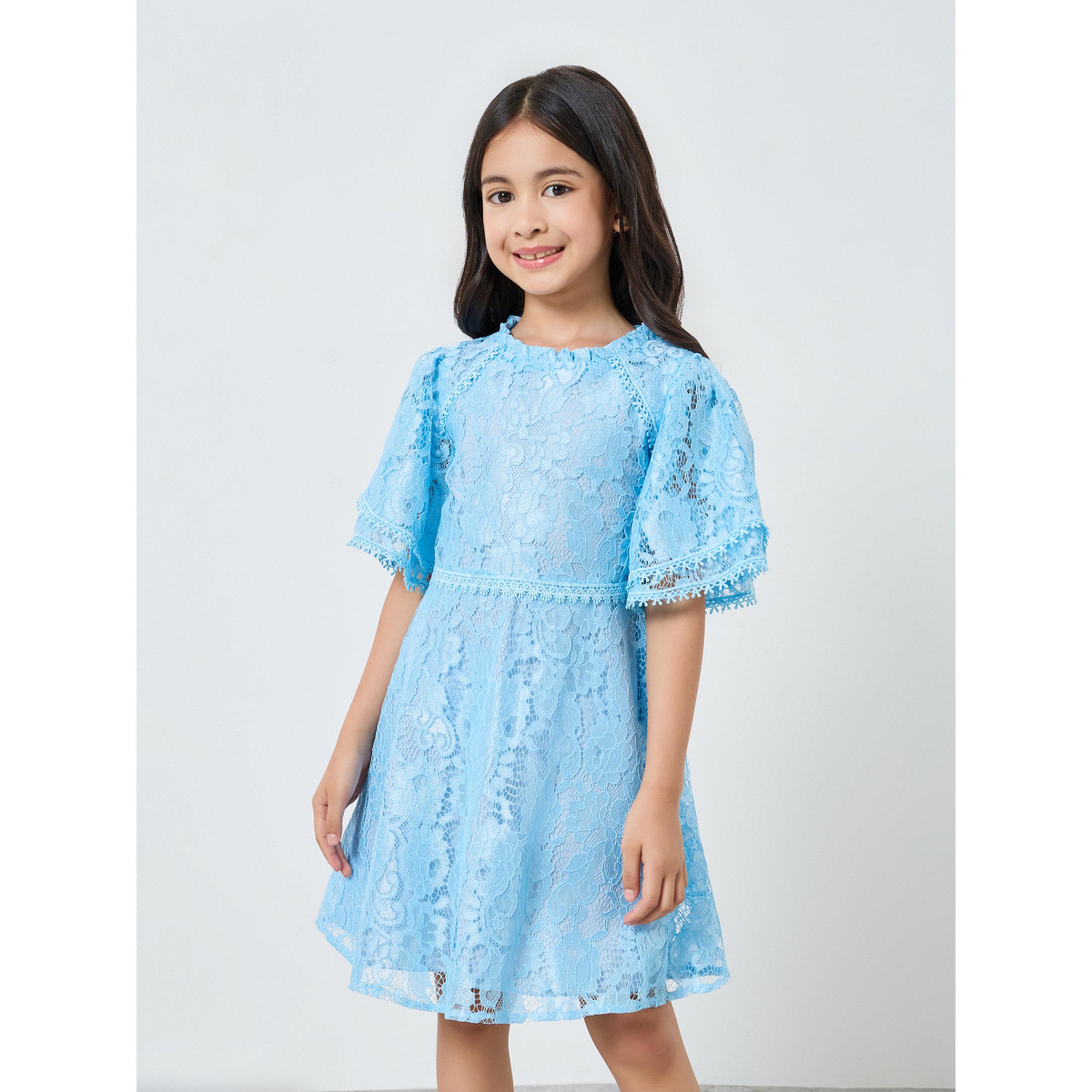 فستان بطول الركبة وأكمام فلوت مع تفاصيل دانتيل-girls-clothing-dressesandjumpsuits-image-1
