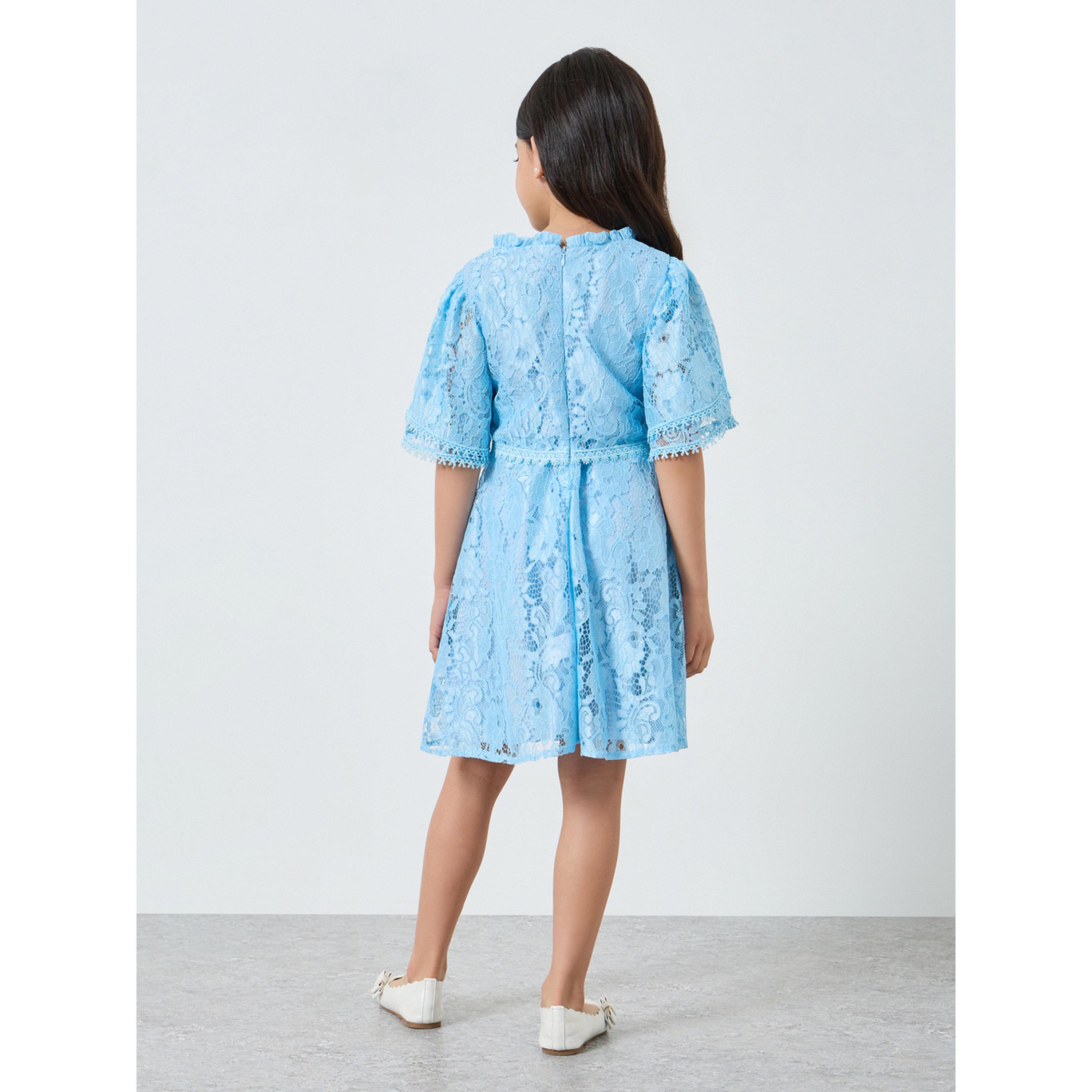فستان بطول الركبة وأكمام فلوت مع تفاصيل دانتيل-girls-clothing-dressesandjumpsuits-image-4