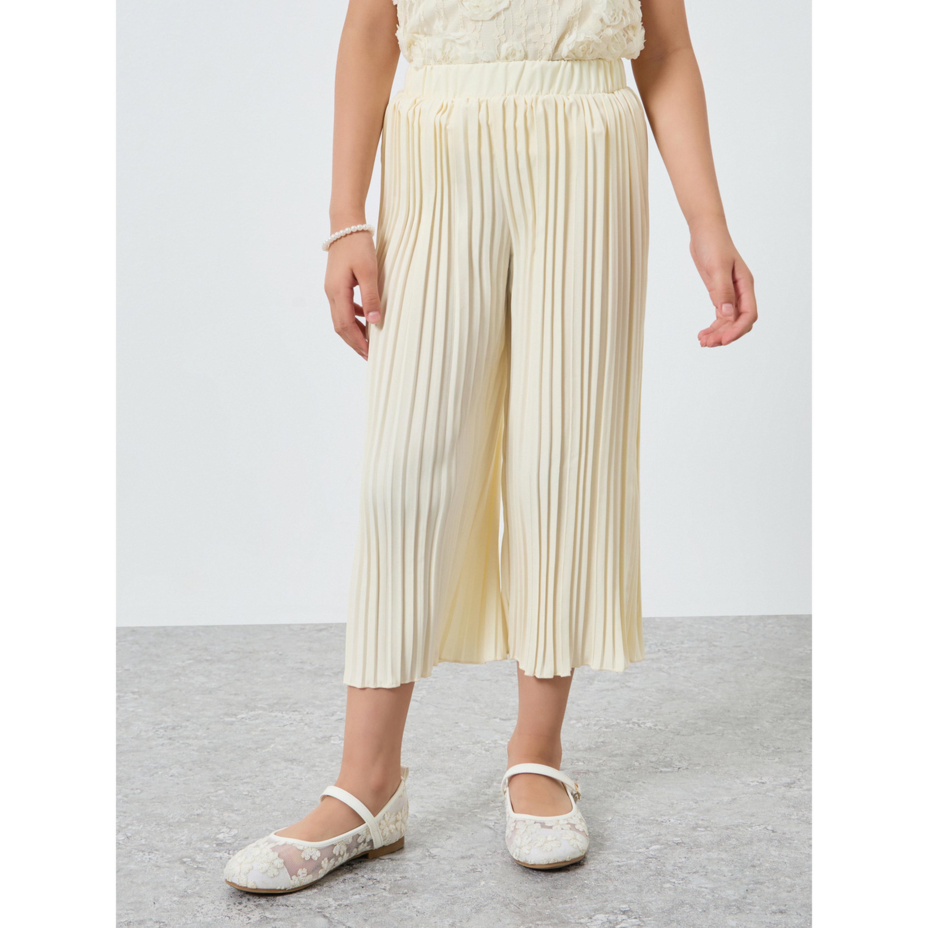 Styli Girls Off-White Embellished Top and Pleated Trousers Set-girls-clothing-setsandcoords-image-4