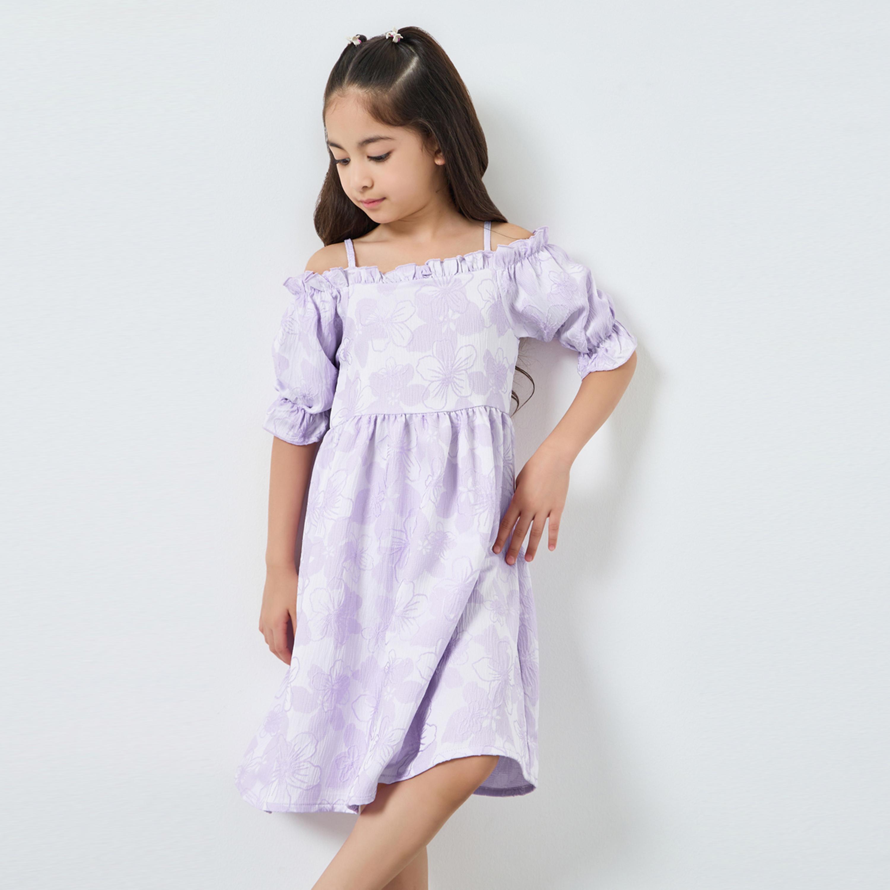 فستان بحافة واسعة بنقشة زهور-girls-clothing-dressesandjumpsuits-image-1