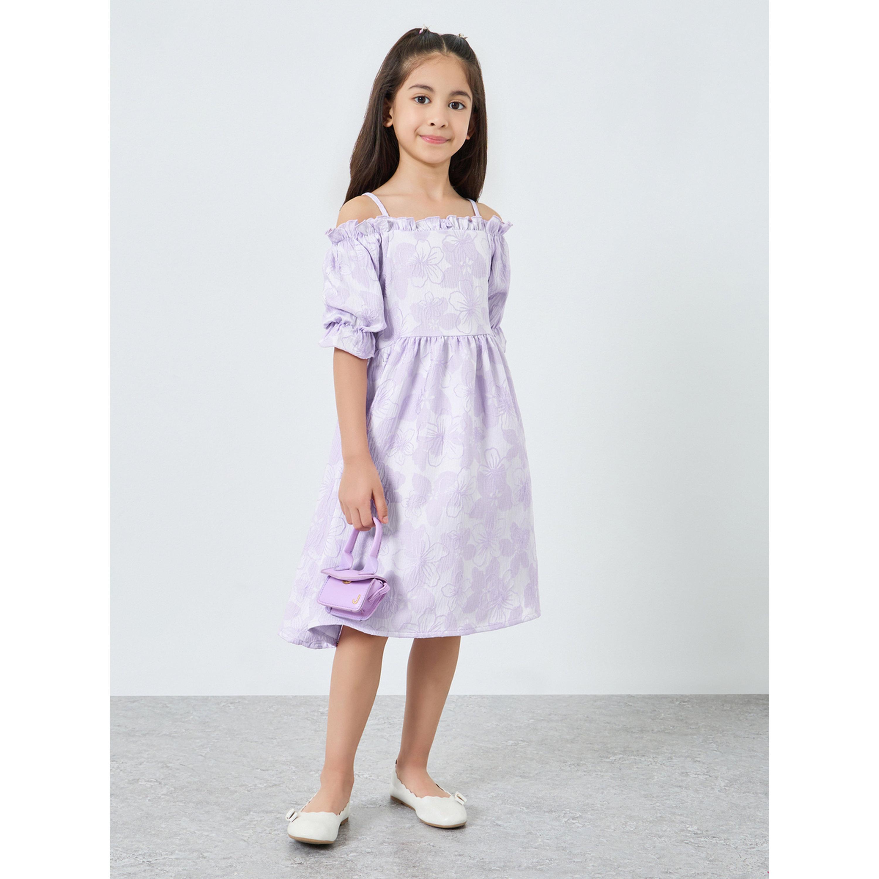 فستان بحافة واسعة بنقشة زهور-girls-clothing-dressesandjumpsuits-image-2