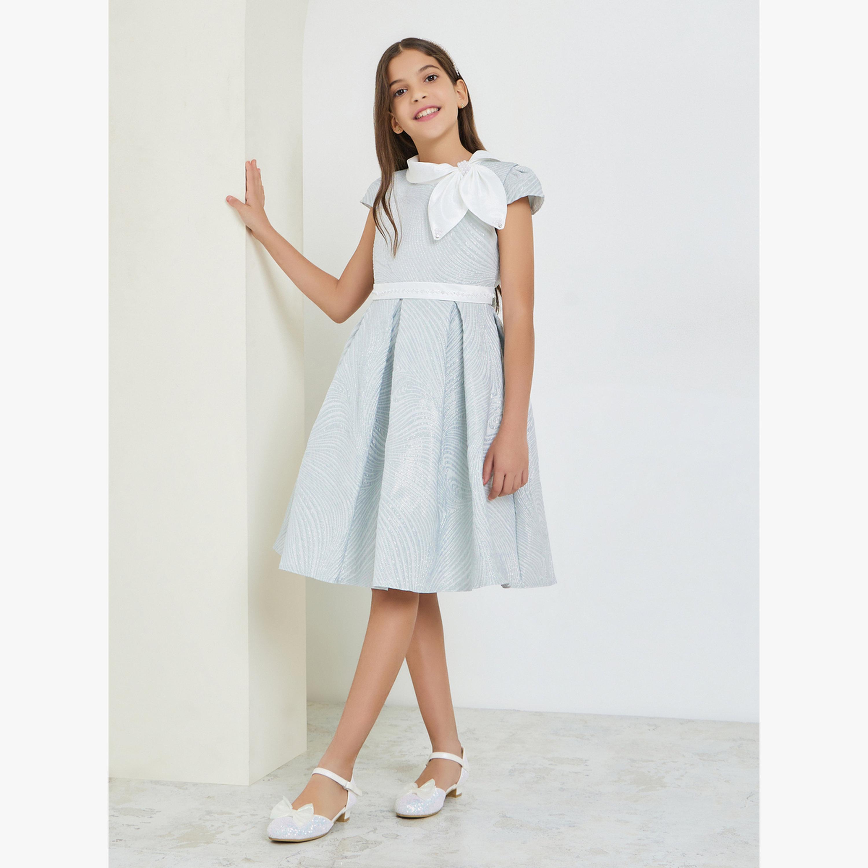 Styli Girls Light Blue Jacquard Embellished Dress-girls-clothing-dressesandjumpsuits-image-2