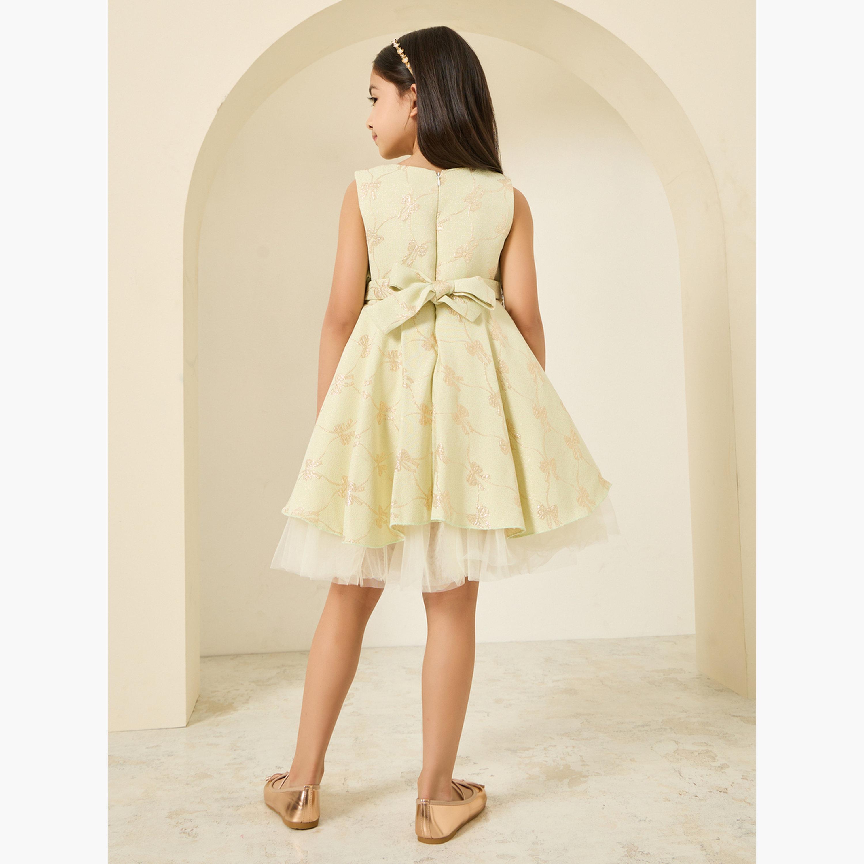 فستان جاكار بطيات وتفاصيل فيونكة-girls-clothing-dressesandjumpsuits-image-3
