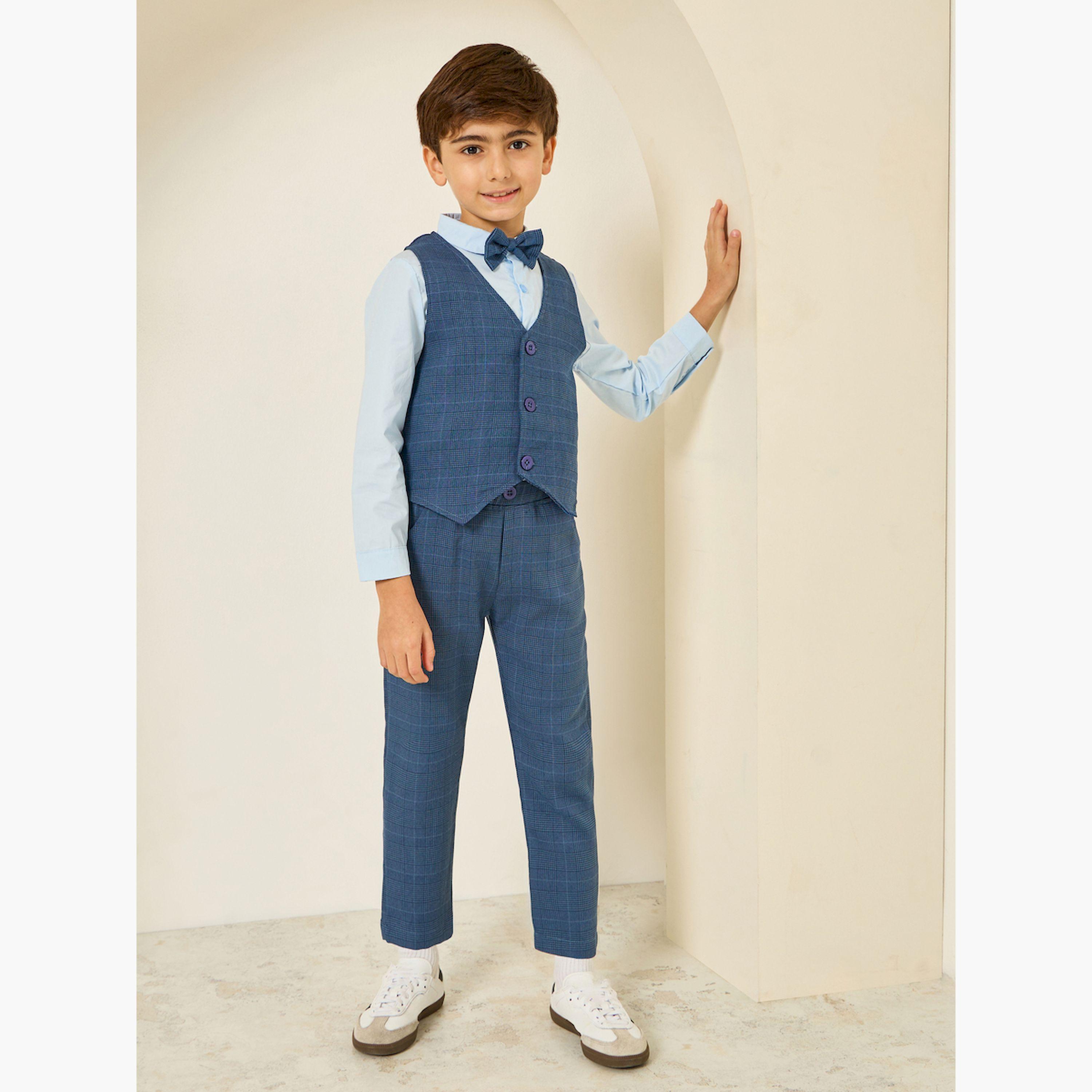 Styli Boys Blue Shirt with Waistcoat and Trousers with Bow Set-boys-clothing-setsandcoords-image-2