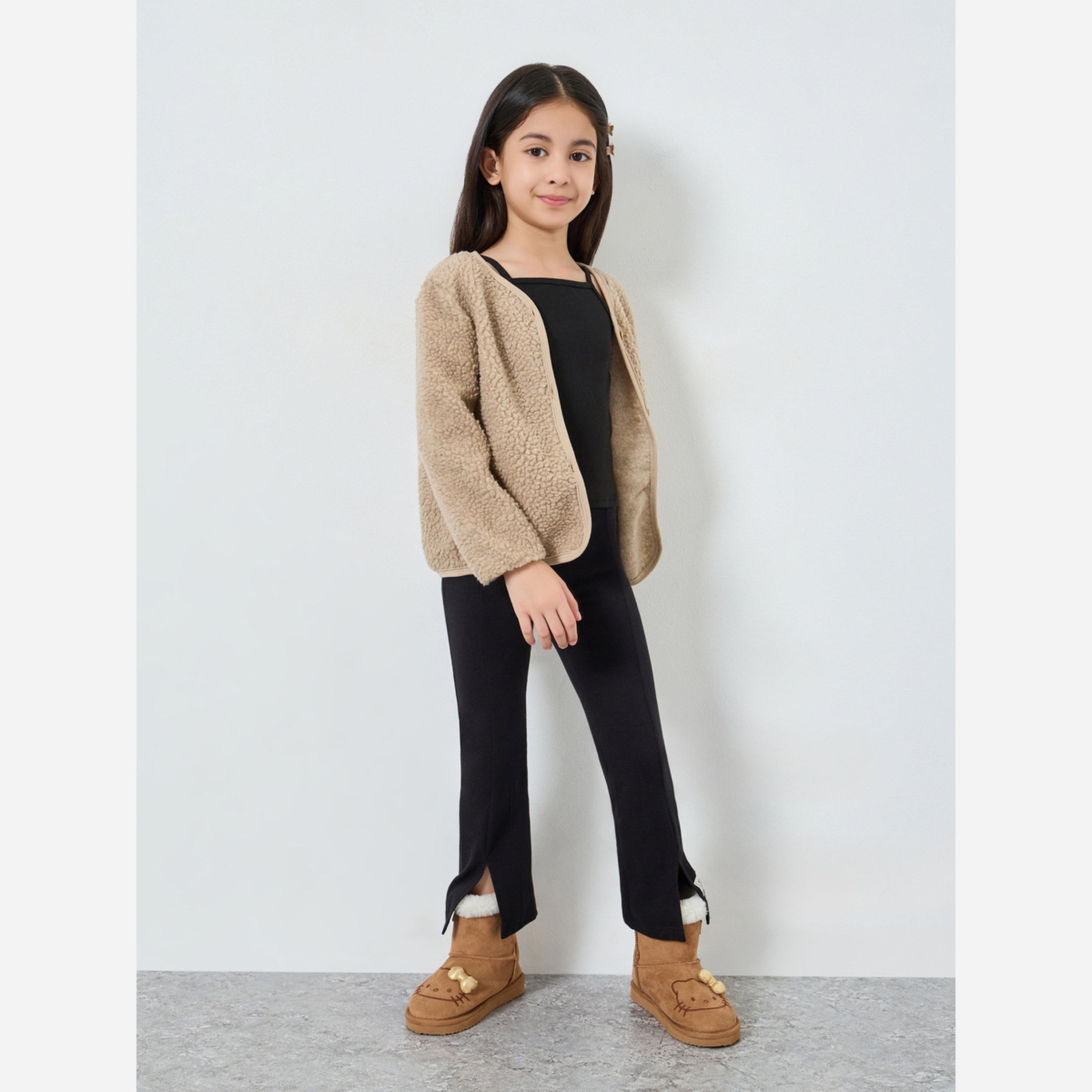 Styli Girls Khaki Fleece Cardigan-girls-clothing-jumpersandcardigans-image-2