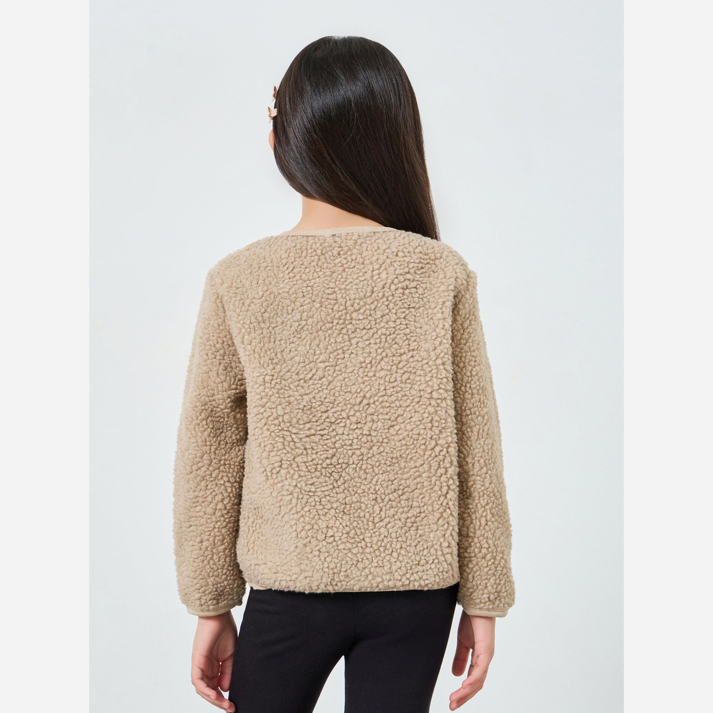 Styli Girls Khaki Fleece Cardigan-girls-clothing-jumpersandcardigans-image-5