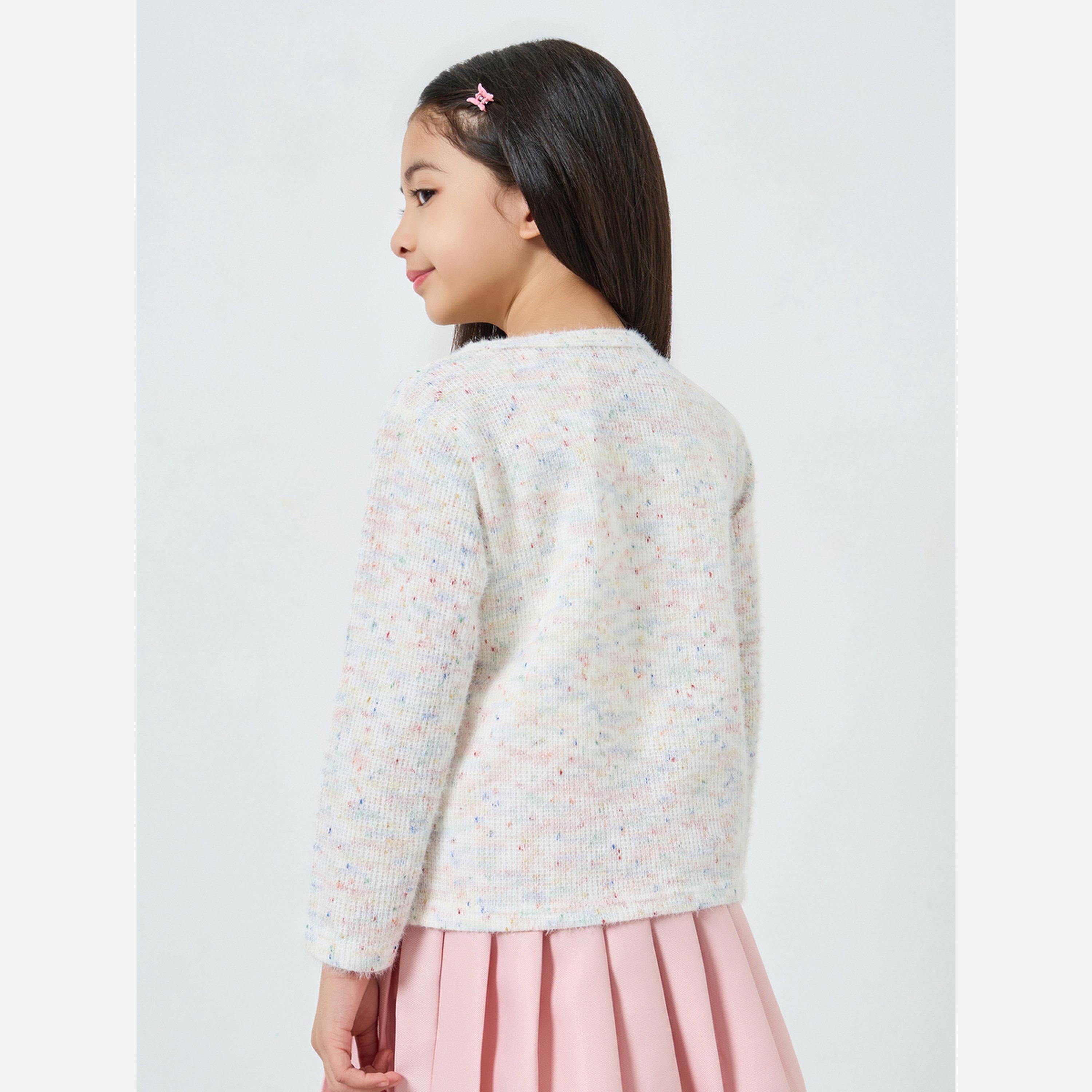 ستايلي - سويتر بنات محاك من خيوط ملونة متنوعة-girls-clothing-jumpersandcardigans-image-5