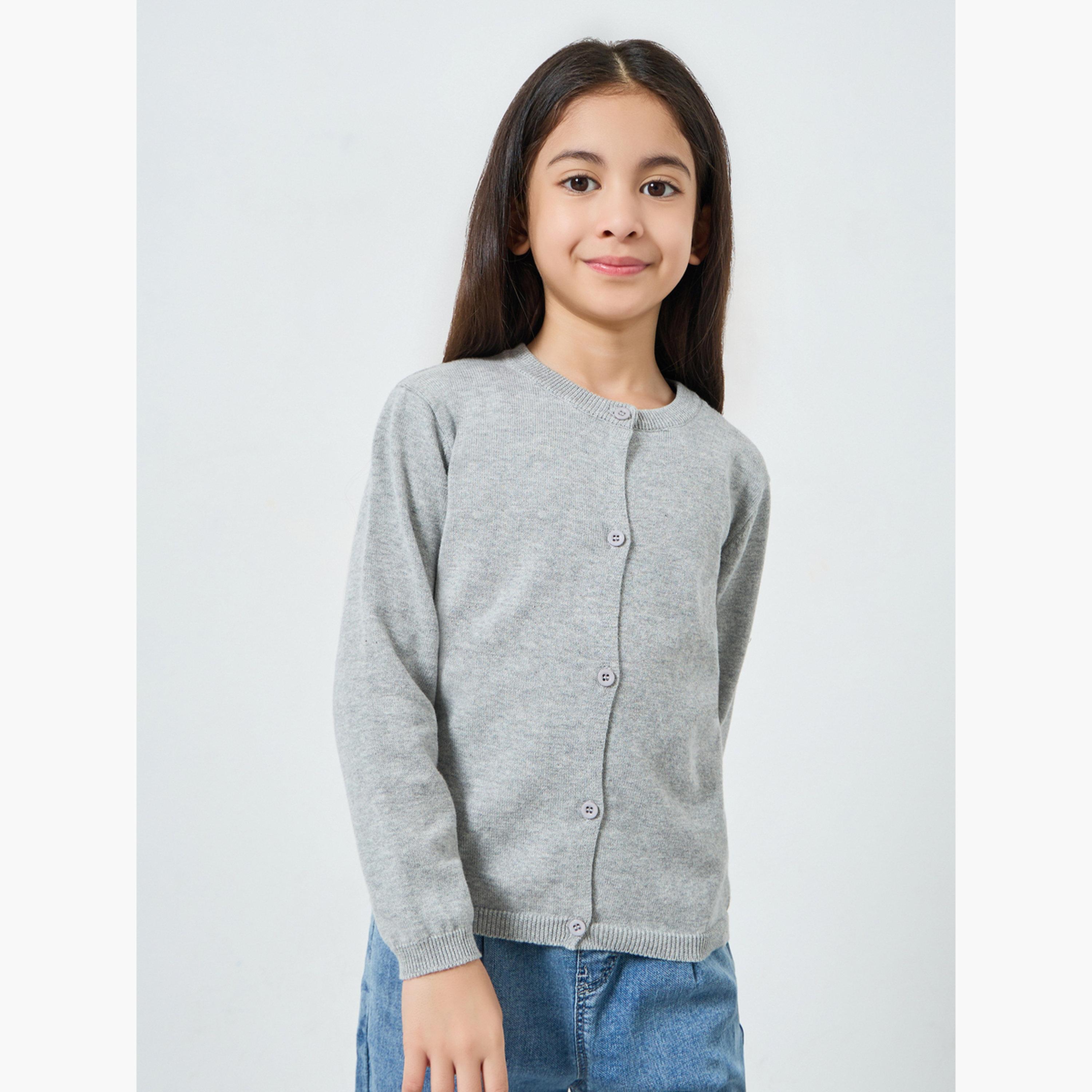 كارديغان محبوك رمادية للبنات-girls-clothing-jumpersandcardigans-image-1