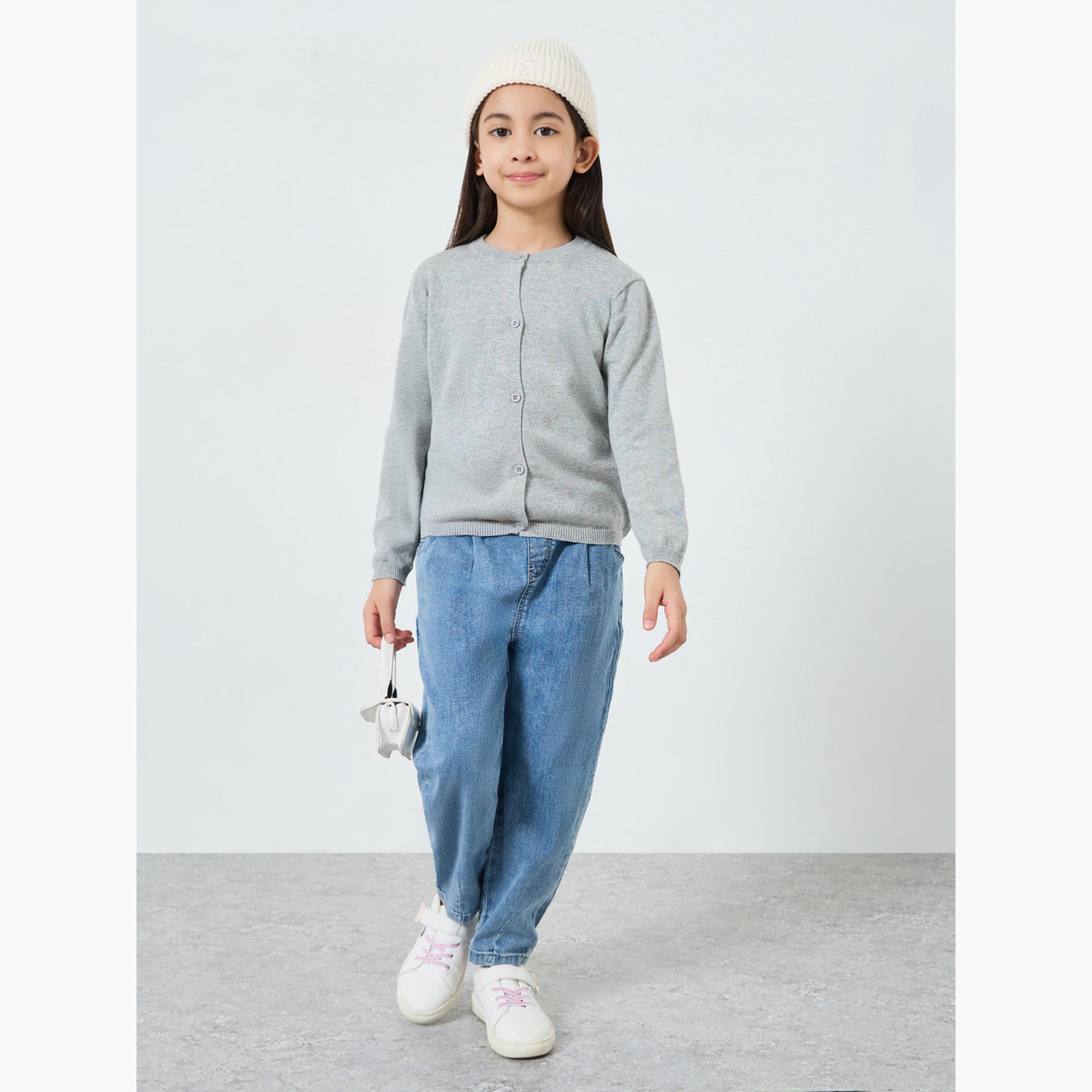 كارديغان محبوك رمادية للبنات-girls-clothing-jumpersandcardigans-image-2