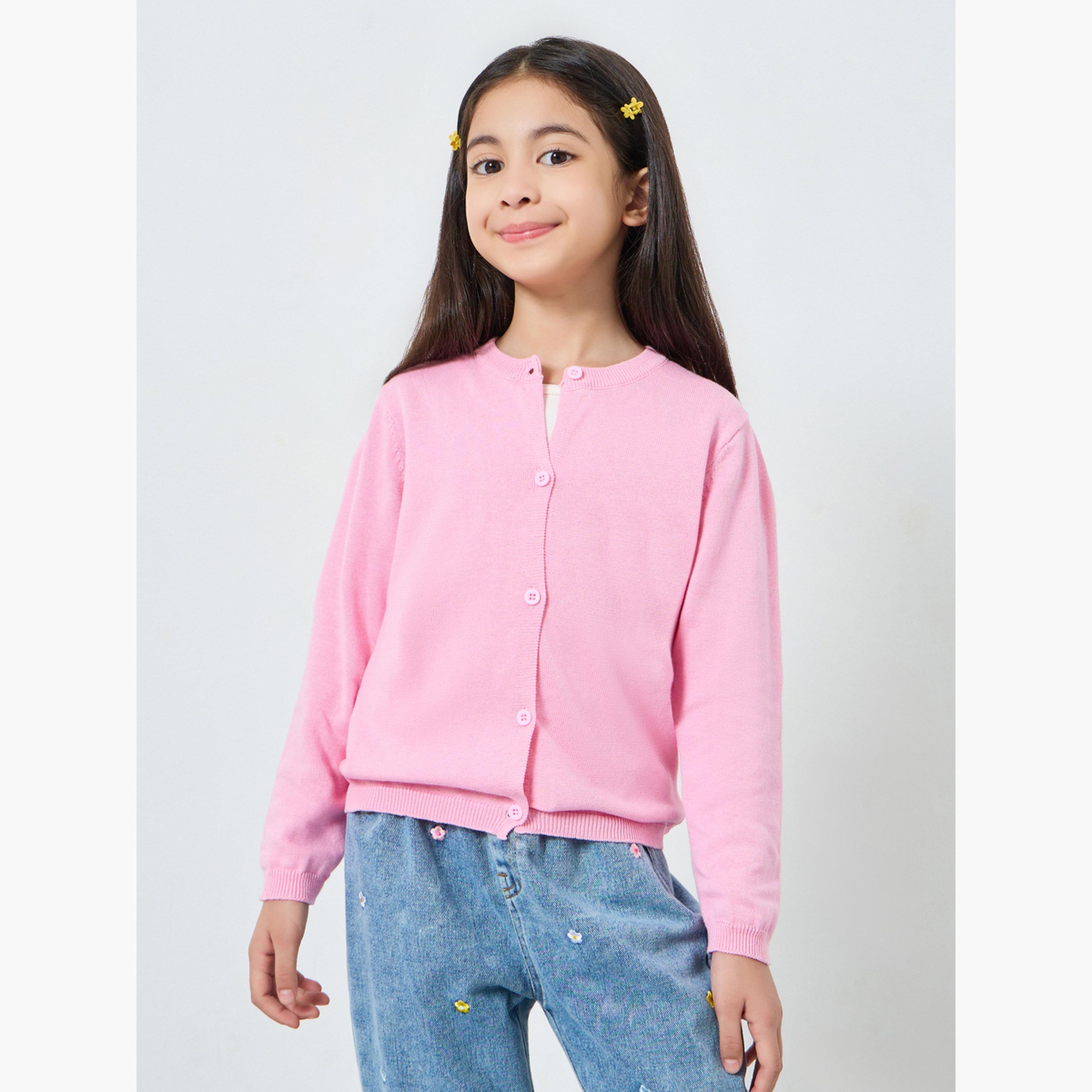 Styli Girls Pink Knit Cardigan-girls-clothing-jumpersandcardigans-image-1