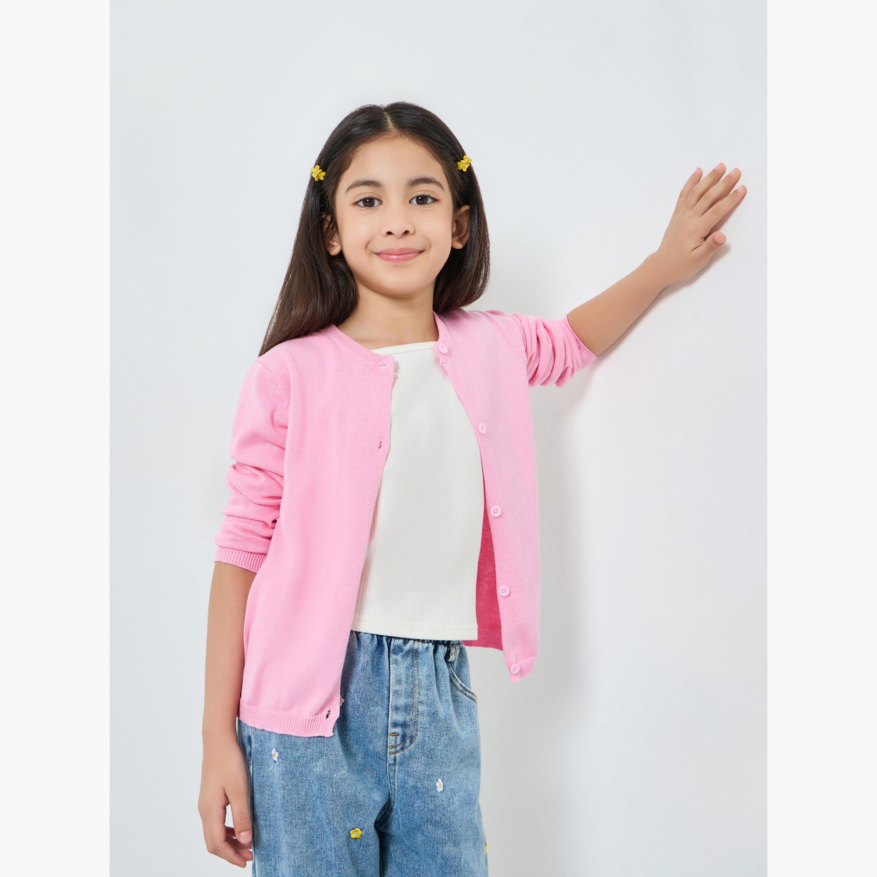 كارديغان محبوك وردية للبنات-girls-clothing-jumpersandcardigans-image-3