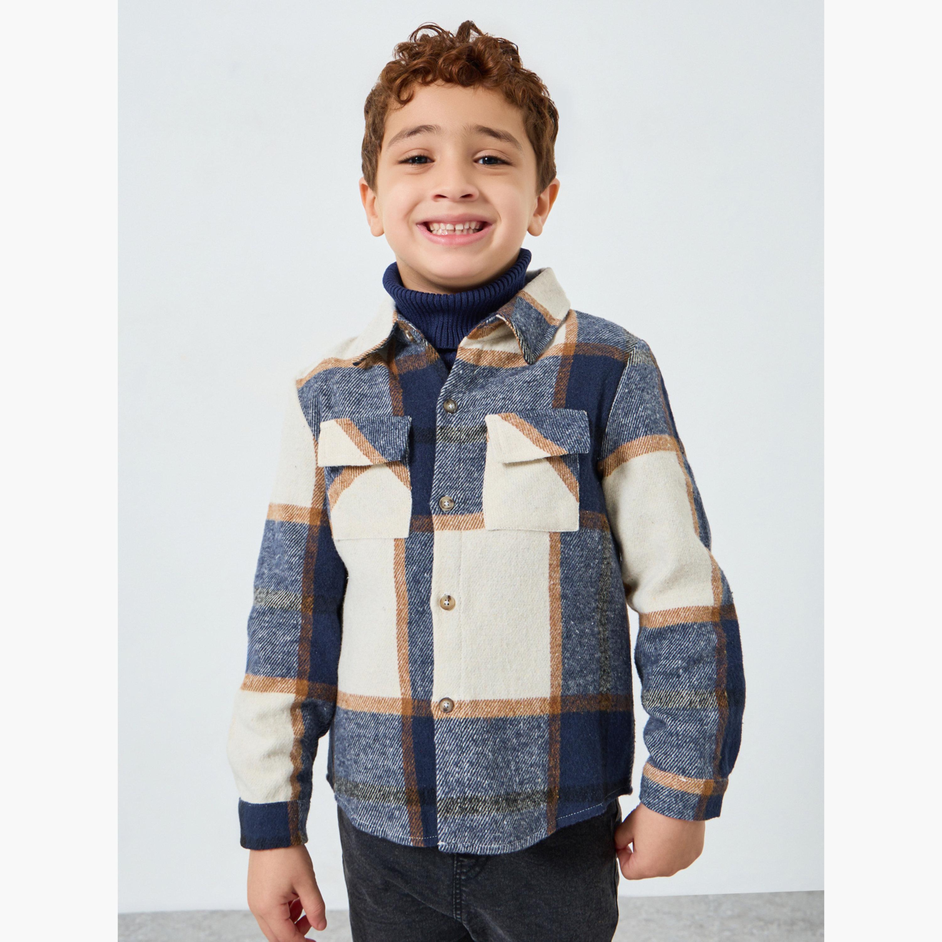 جاكيت بنقشة مربعات كاروهات-boys-clothing-jacketsandcoats-image-1