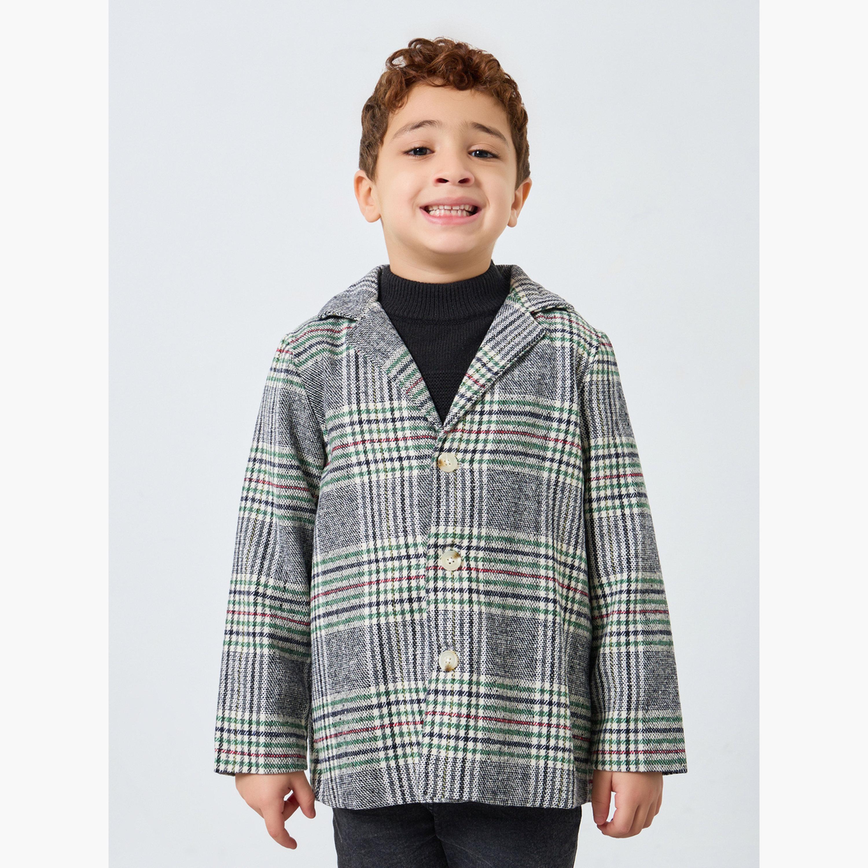 جاكيت بنقشة مربعات وبياقة مسننة-boys-clothing-jacketsandcoats-image-1