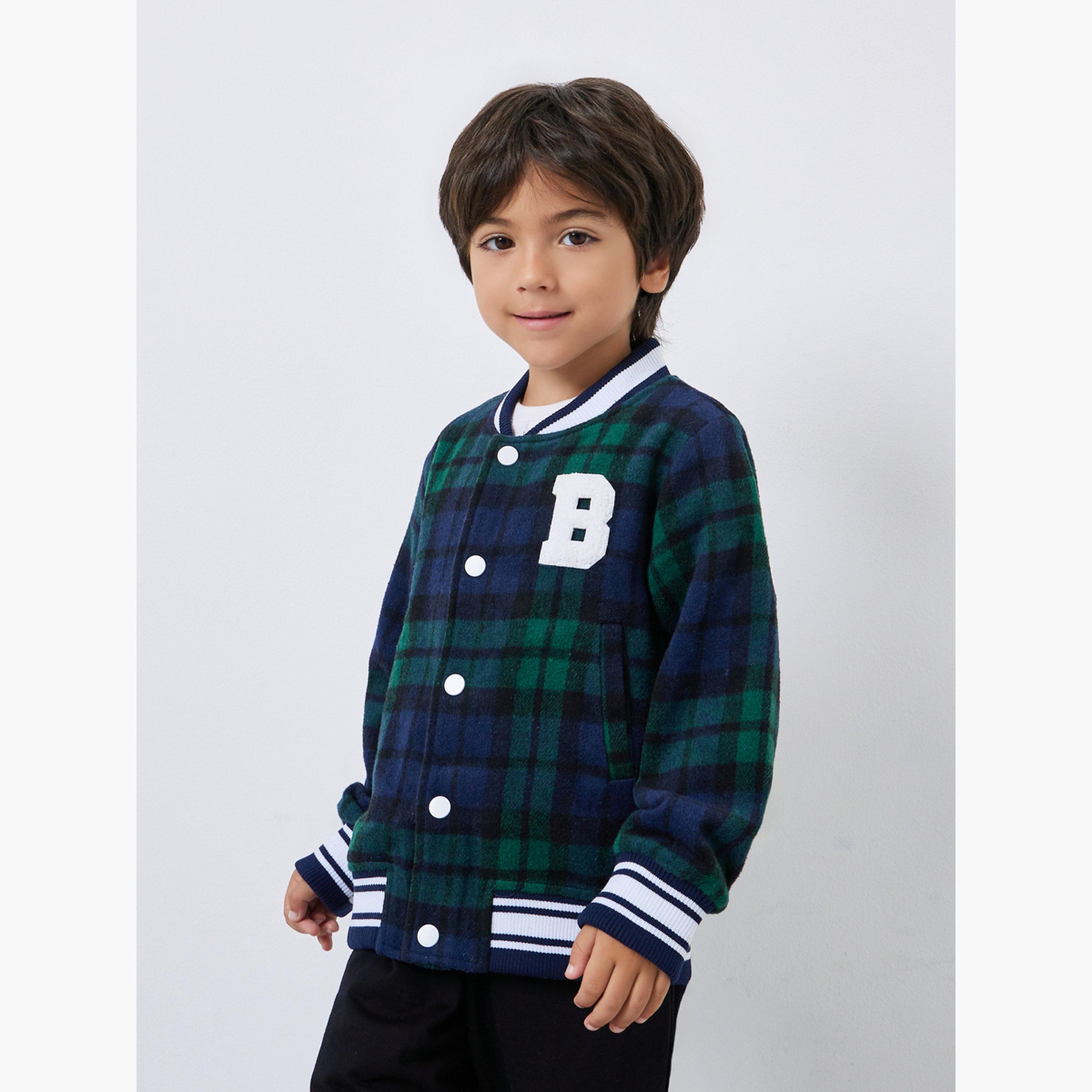 Styli Boys Plaid Varsity Jacket-boys-clothing-jacketsandcoats-image-1