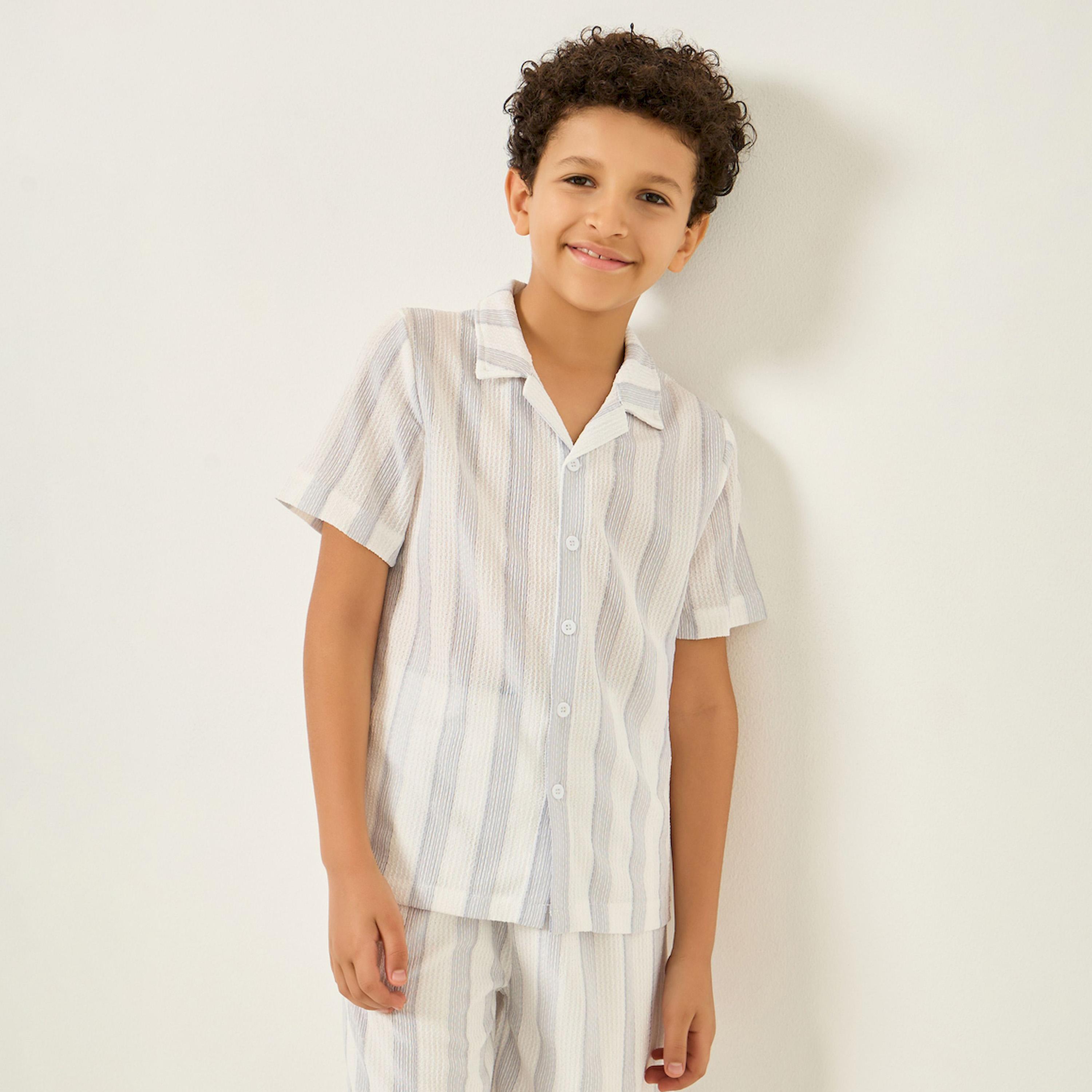 Styli Boys Blue Striped Short Sleeve Shirt-boys-clothing-shirts-image-1