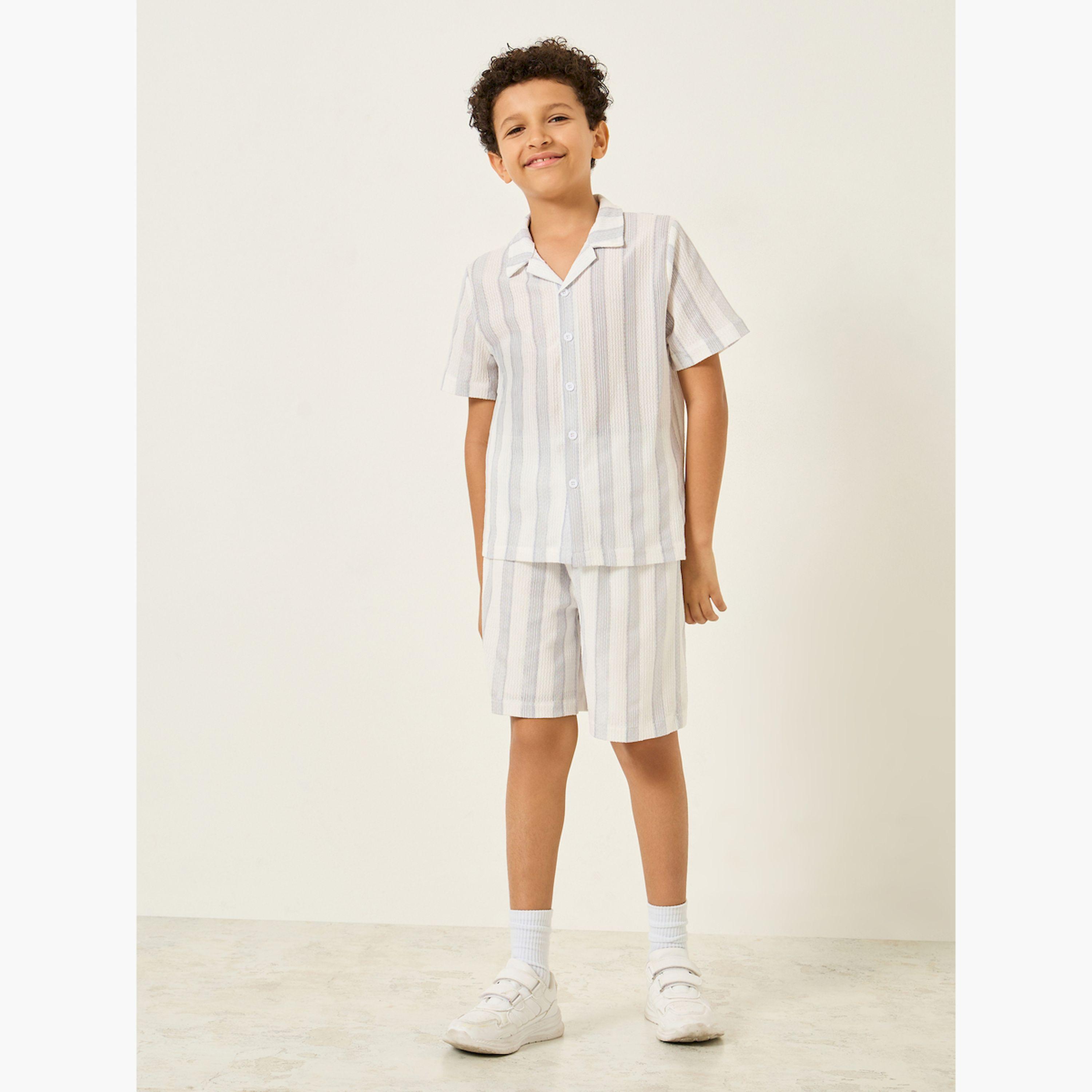Styli Boys Blue Striped Short Sleeve Shirt-boys-clothing-shirts-image-2