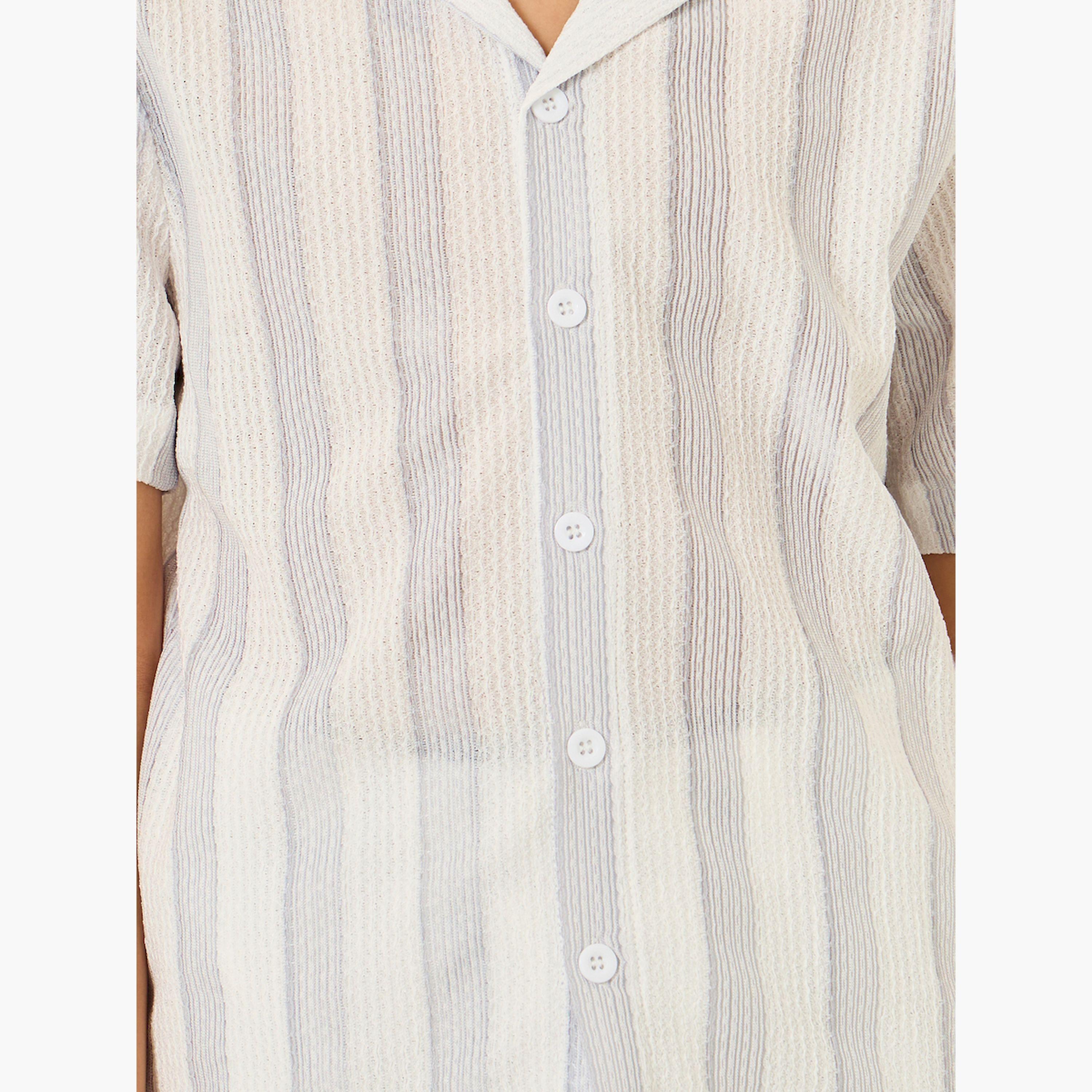 Styli Boys Blue Striped Short Sleeve Shirt-boys-clothing-shirts-image-4
