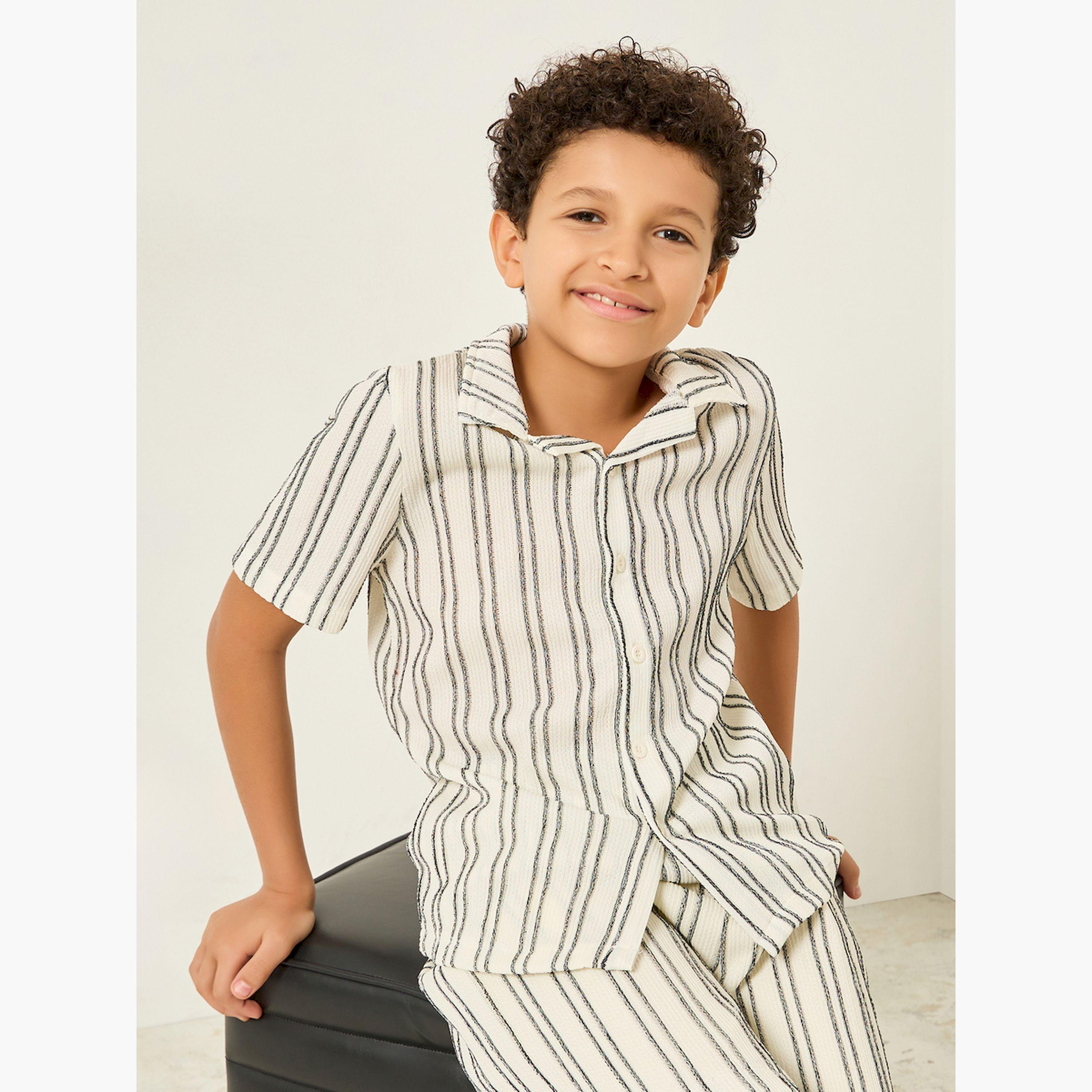 بلوزة مخططة أكمام قصيرة للأولاد-boys-clothing-shirts-image-1