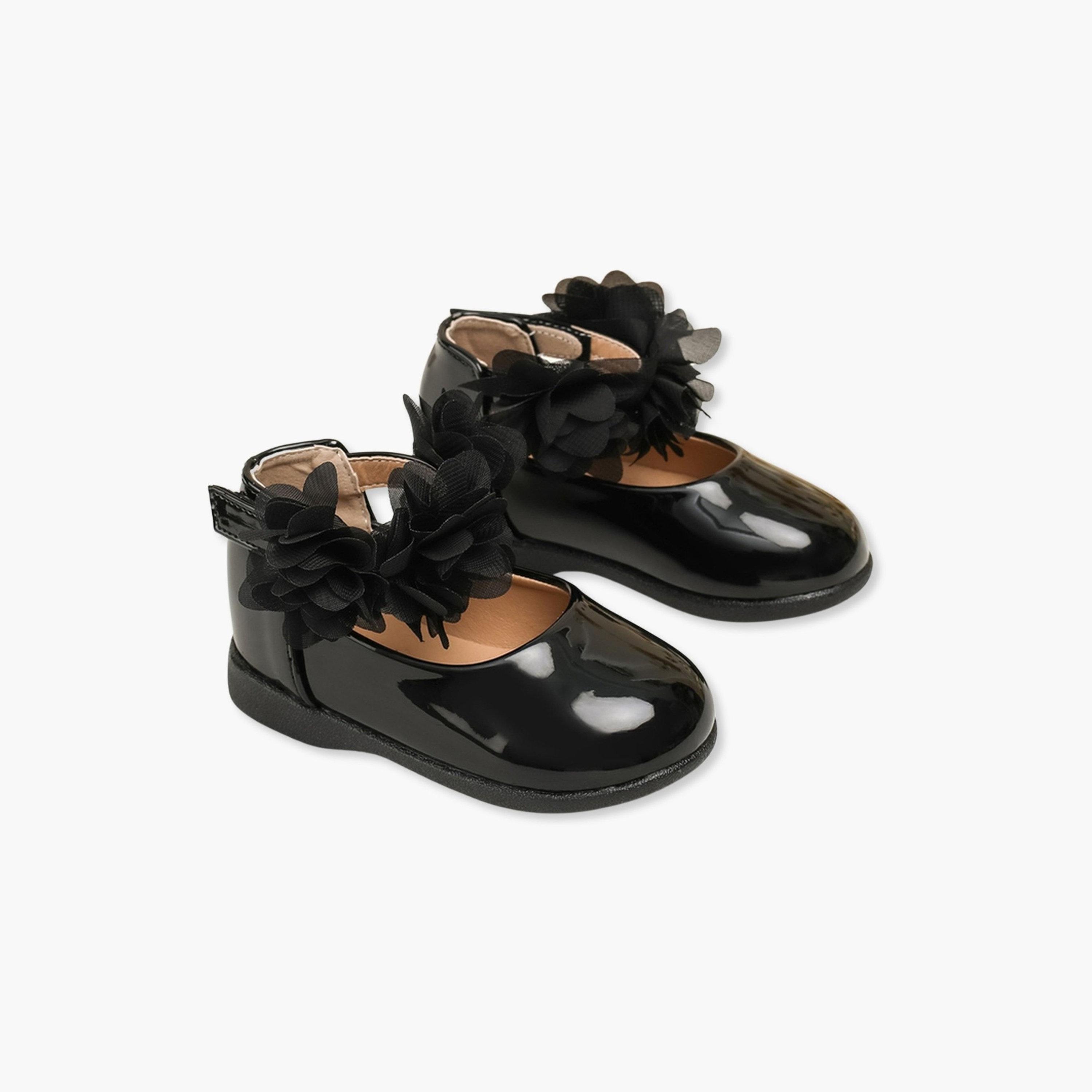 Take Two Girls Black Flower Flat Ballerina Shoes-girls-shoes-ballerinas-image-1
