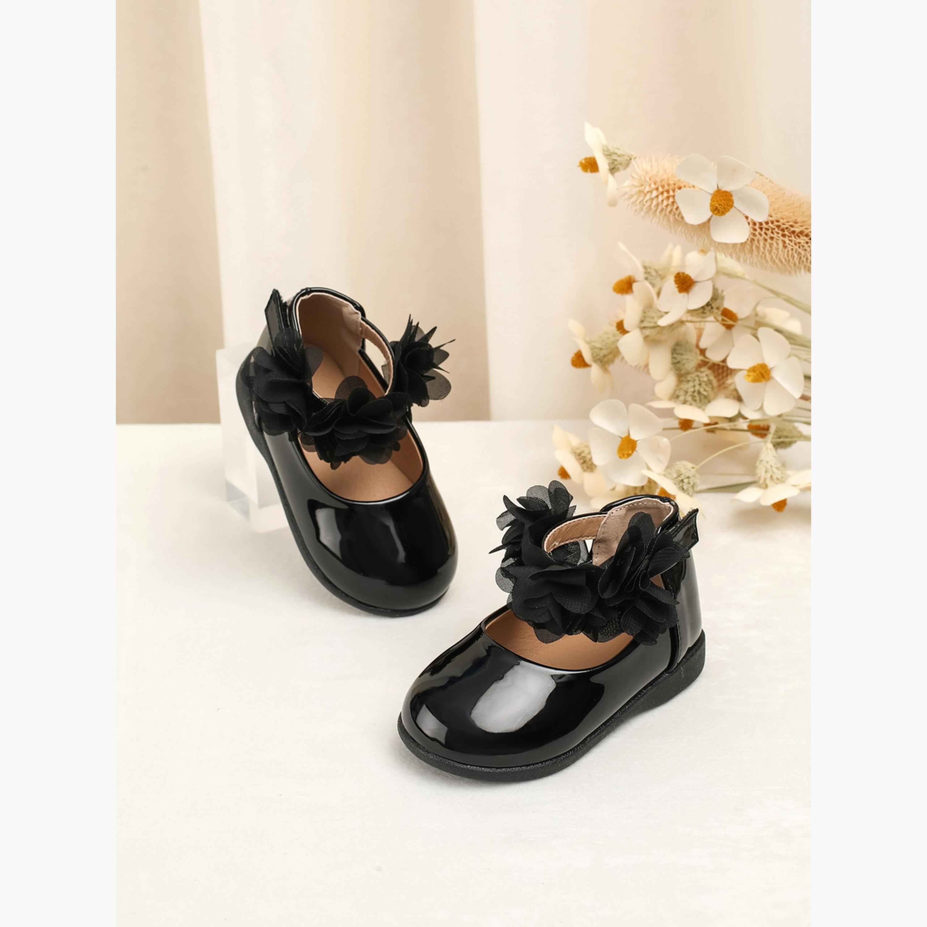 Take Two Girls Black Flower Flat Ballerina Shoes-girls-shoes-ballerinas-image-4
