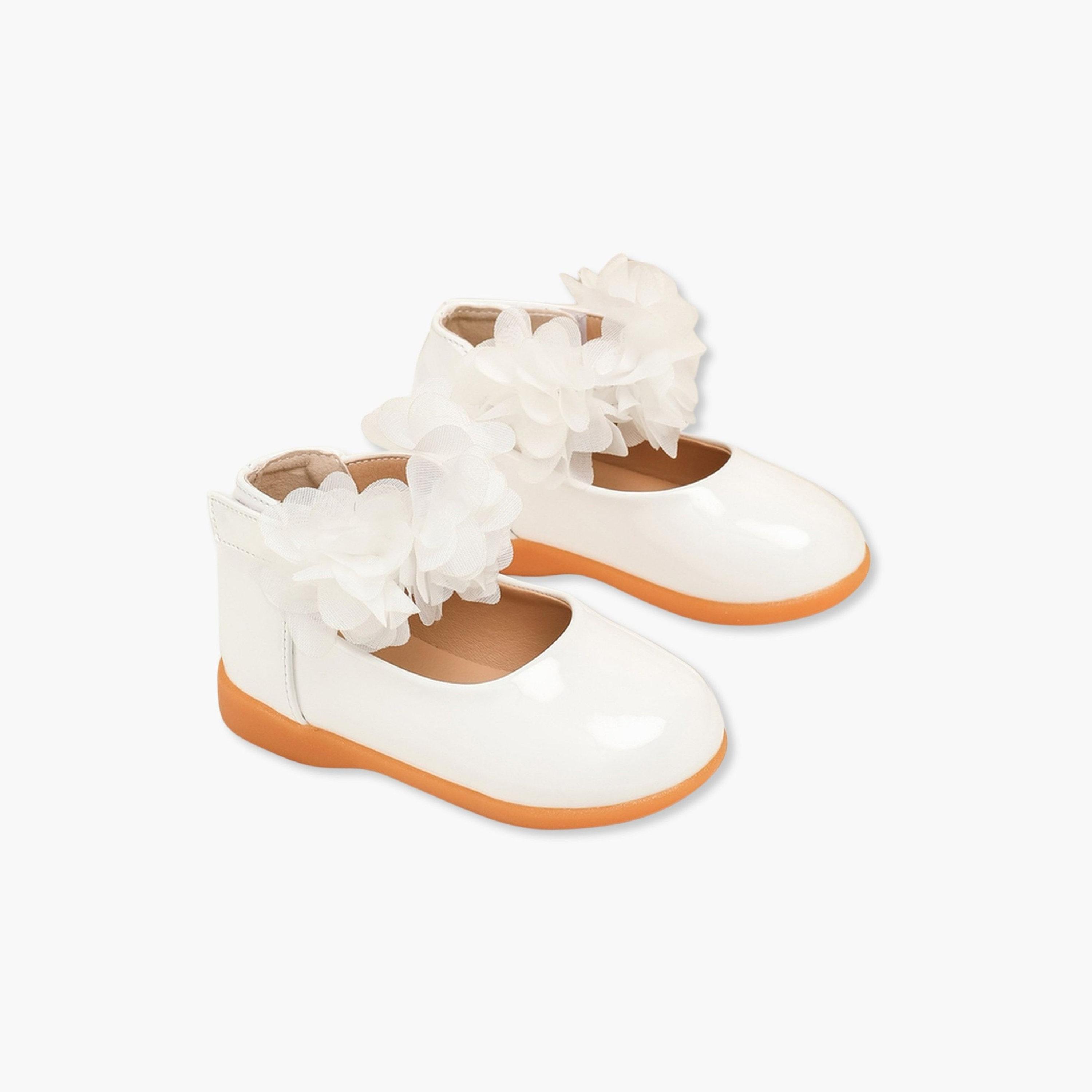 Take Two Girls White Flower Flat Ballerina Shoes-girls-shoes-ballerinas-image-1