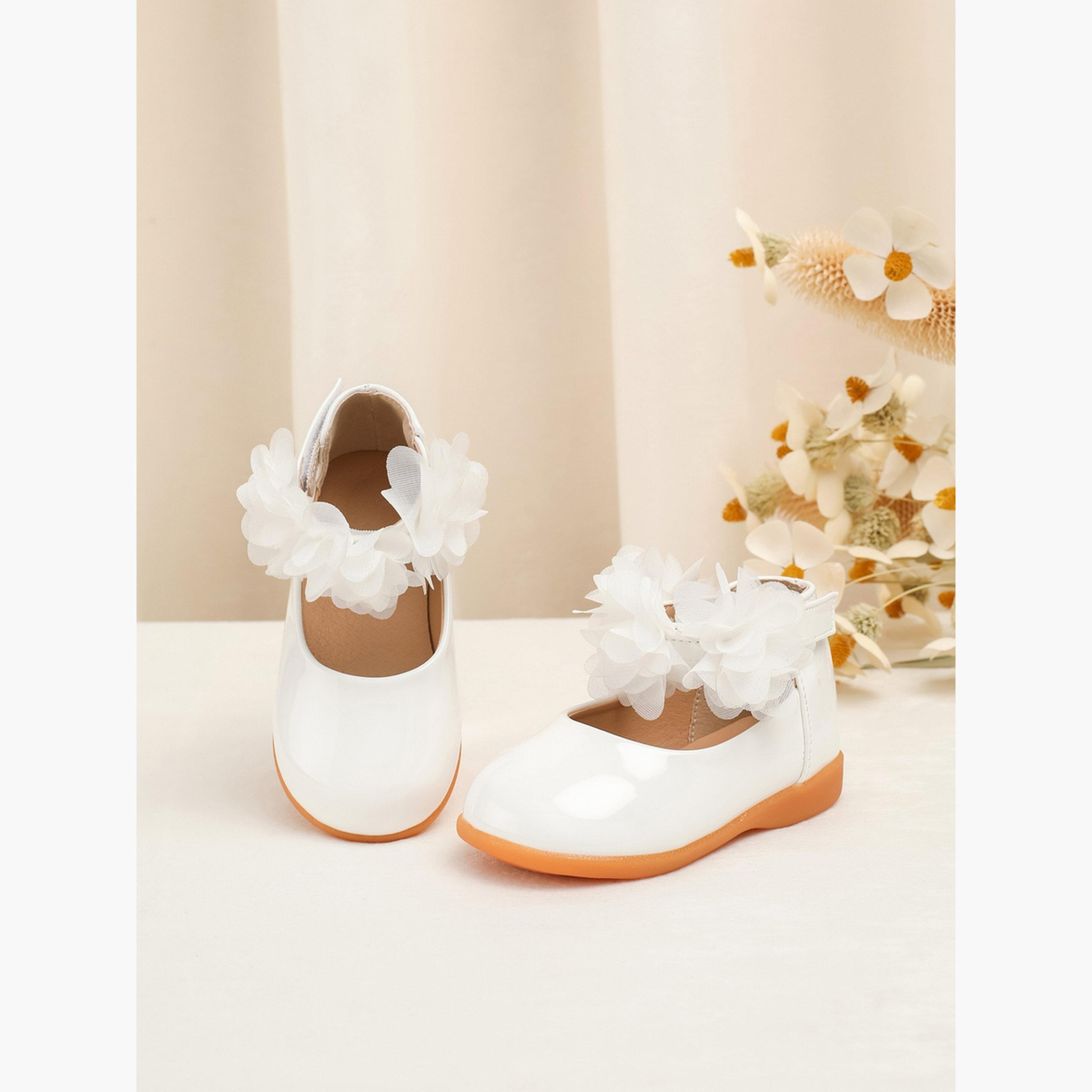 Take Two Girls White Flower Flat Ballerina Shoes-girls-shoes-ballerinas-image-4