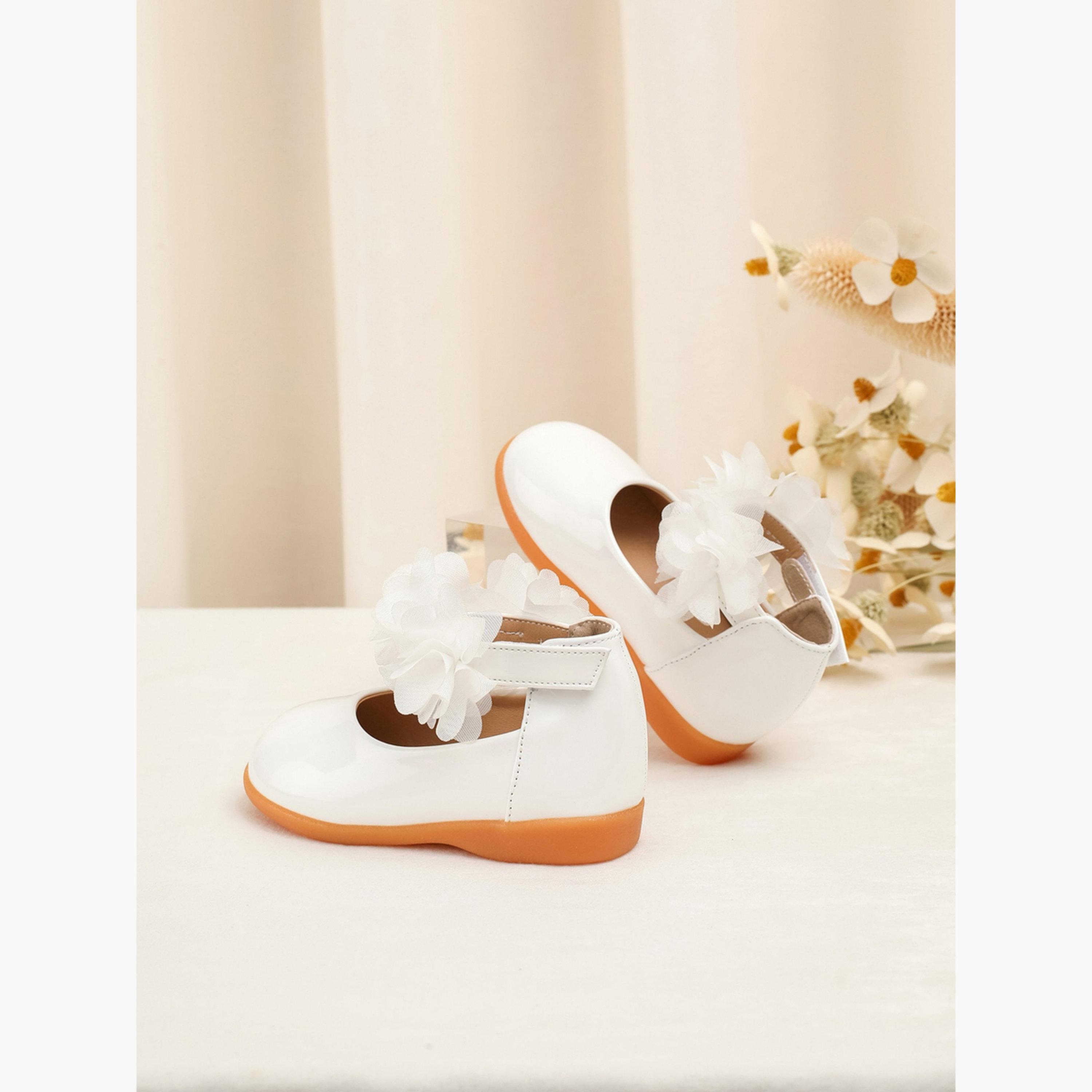Take Two Girls White Flower Flat Ballerina Shoes-girls-shoes-ballerinas-image-5