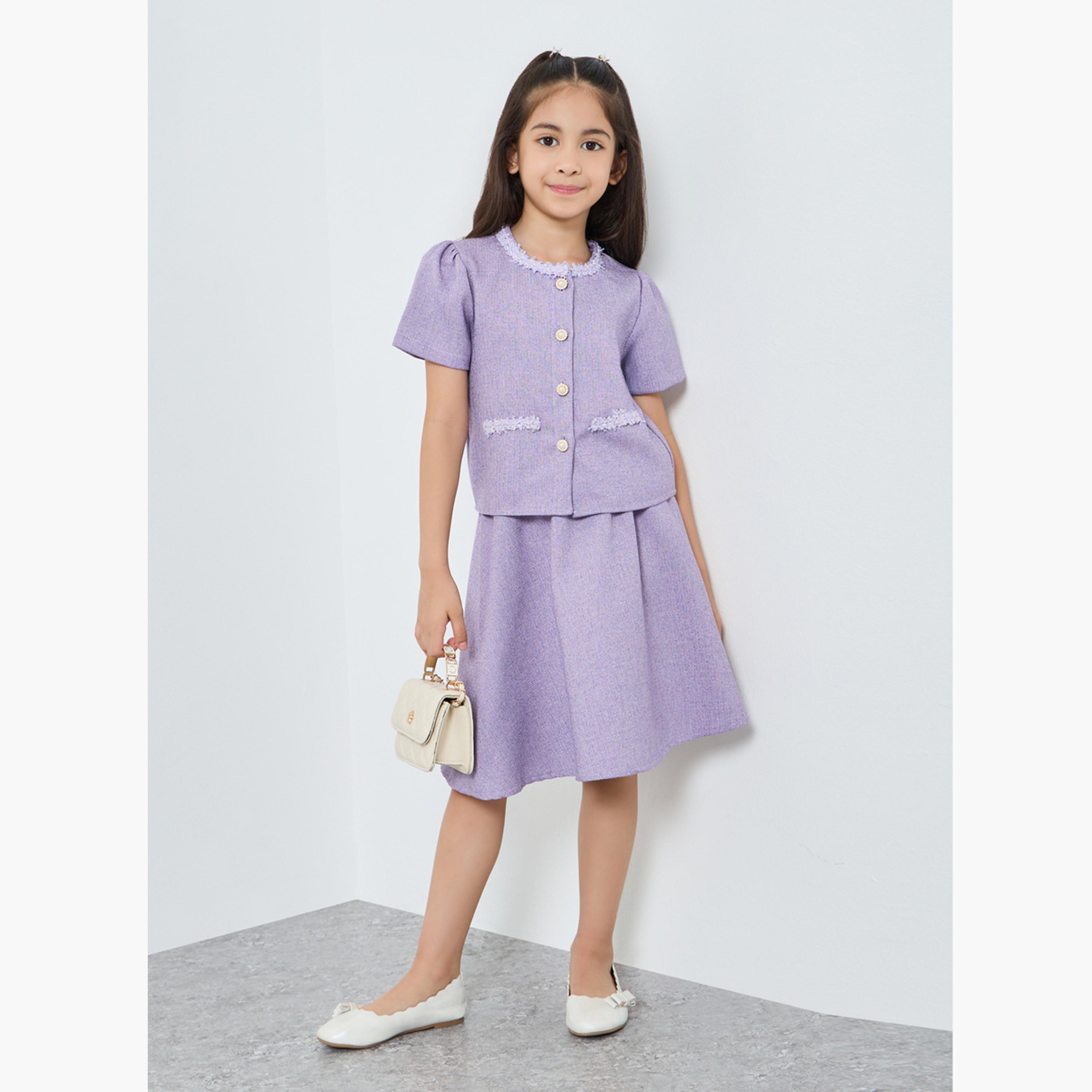 مجموعة من تنورة وبلوزة تويد بأكمام قصيرة-girls-clothing-setsandcoords-image-1