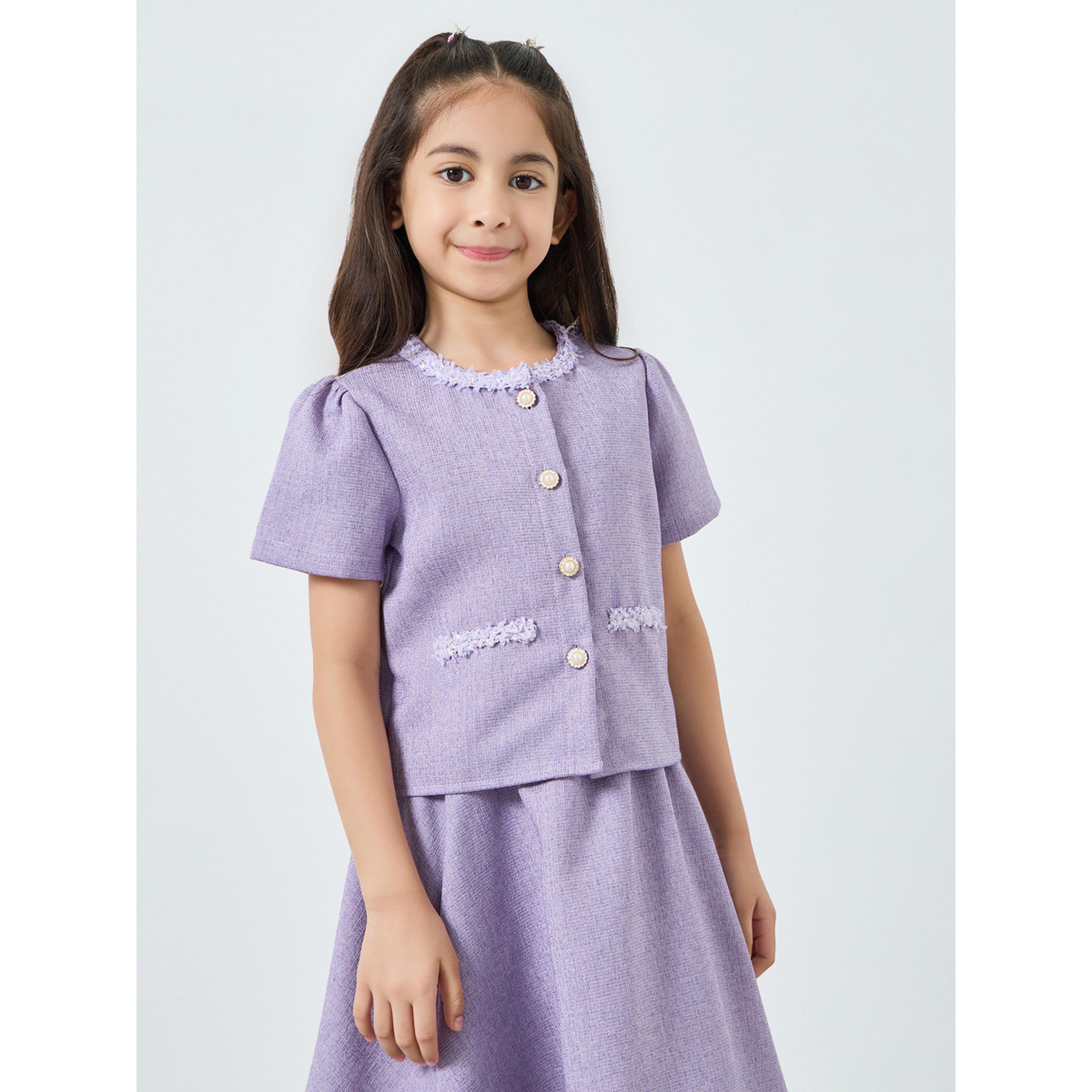 Styli Girls Lilac Tweed Top with Skirt Set-girls-clothing-setsandcoords-image-2