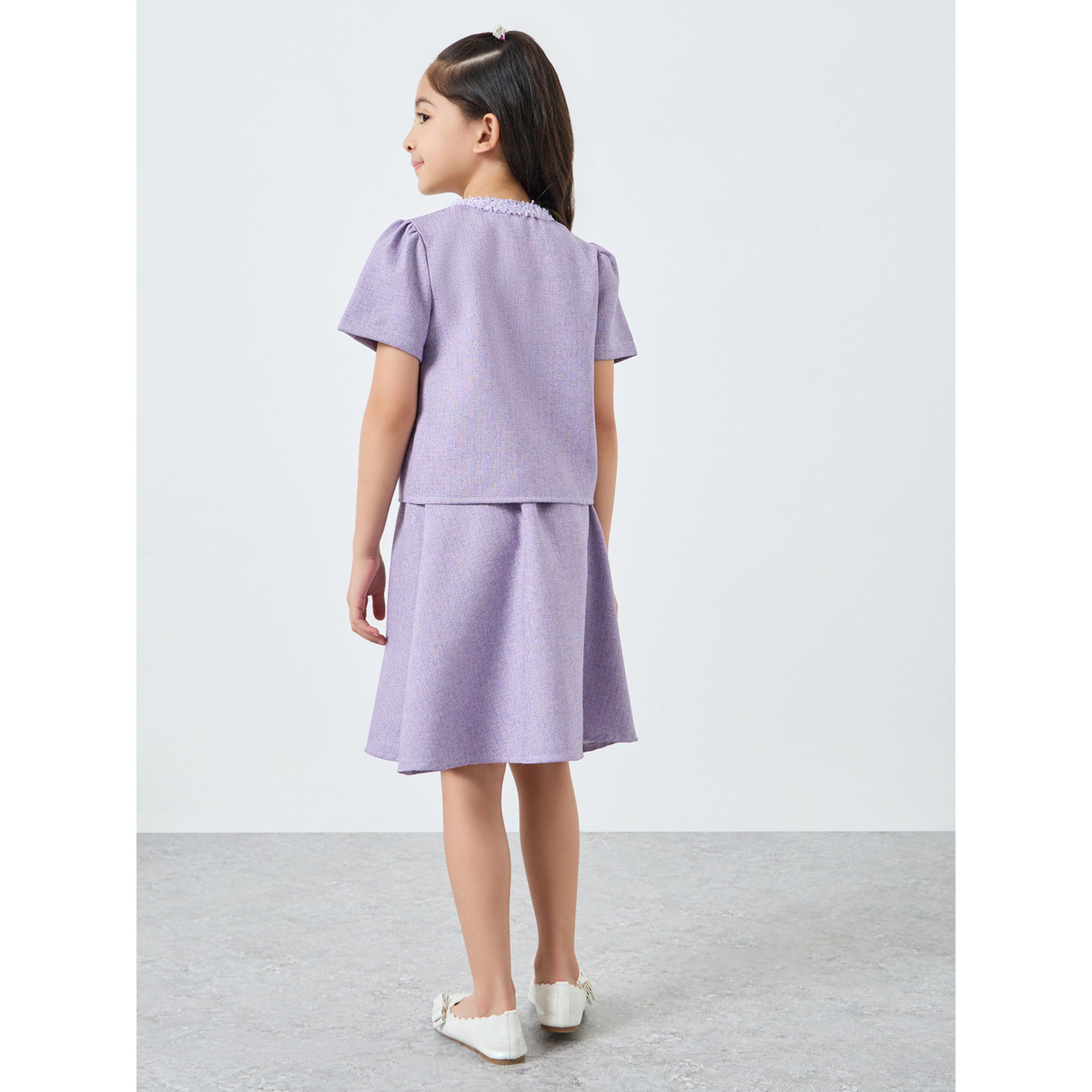 Styli Girls Lilac Tweed Top with Skirt Set-girls-clothing-setsandcoords-image-5