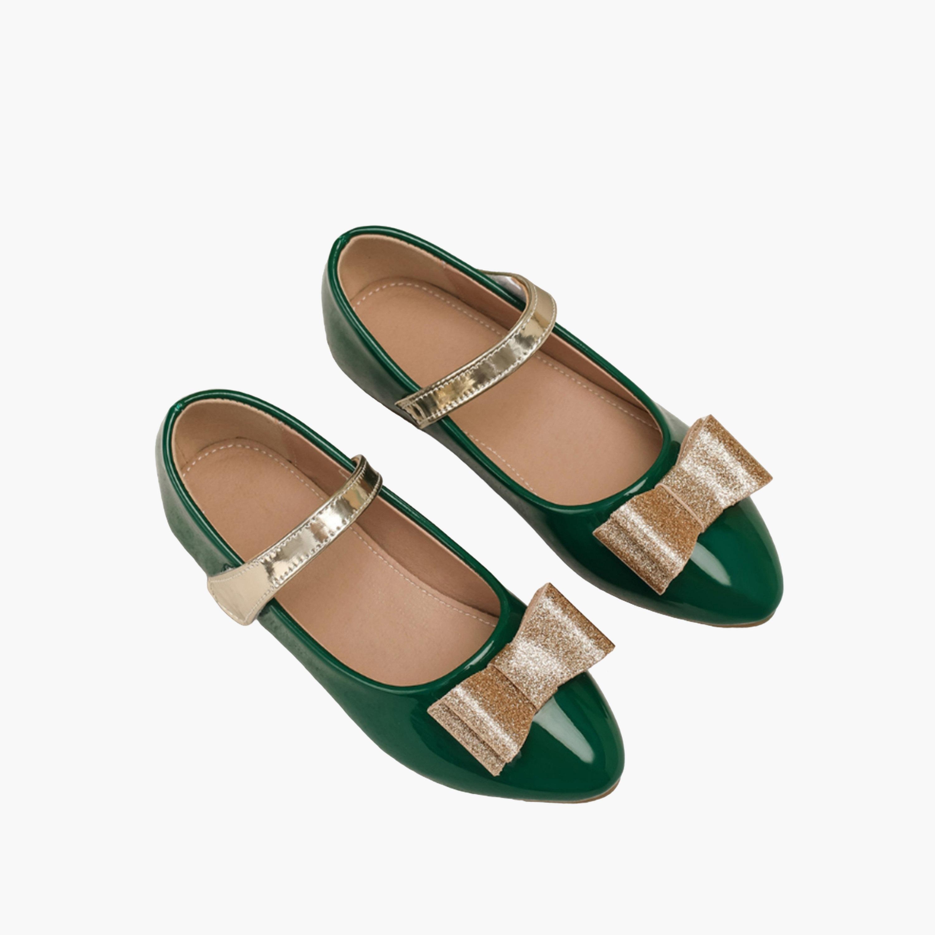 Take Two Girls Dark Green Embellished Bow Shoes-girls-shoes-ballerinas-image-1