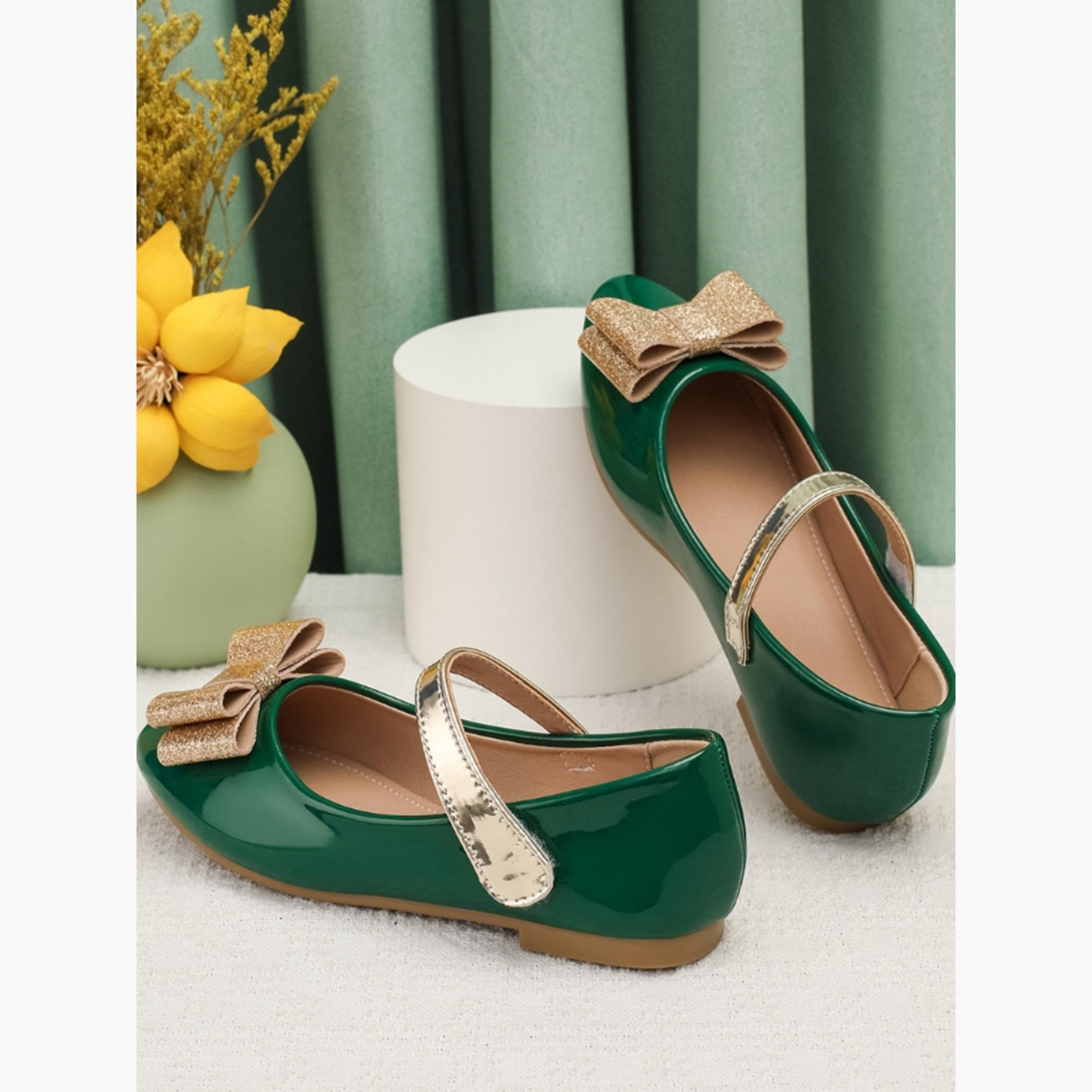 Take Two Girls Dark Green Embellished Bow Shoes-girls-shoes-ballerinas-image-3