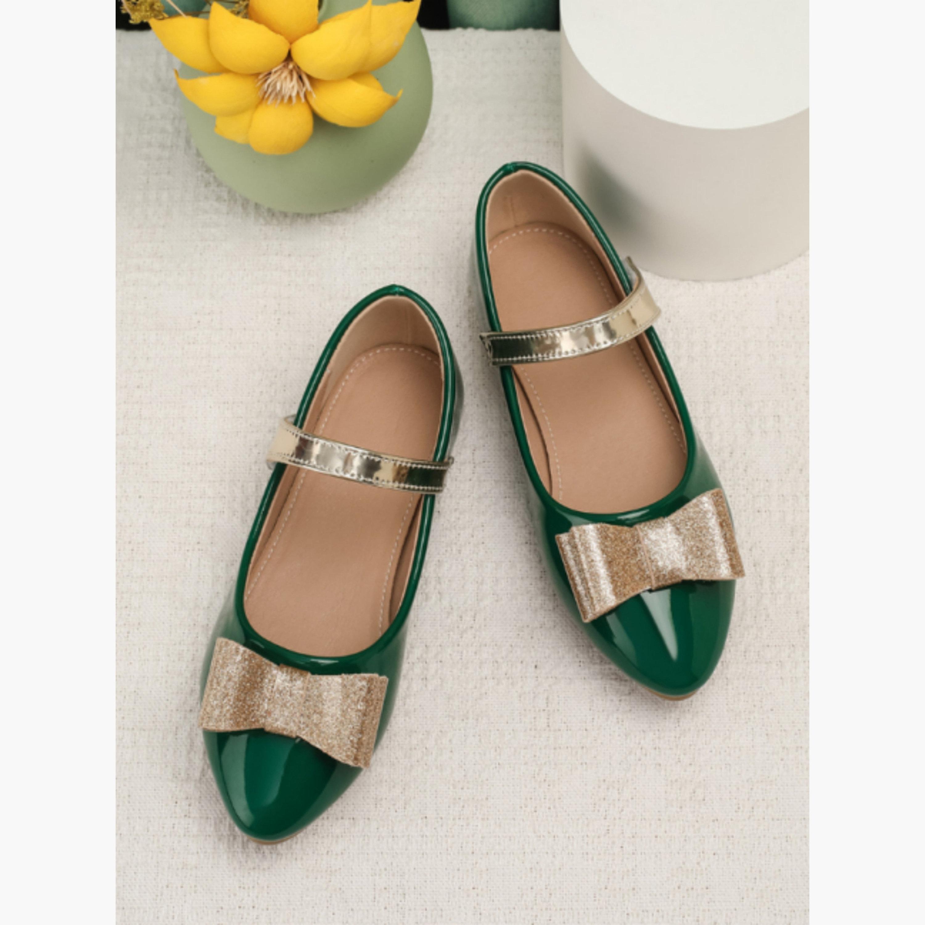 Take Two Girls Dark Green Embellished Bow Shoes-girls-shoes-ballerinas-image-4