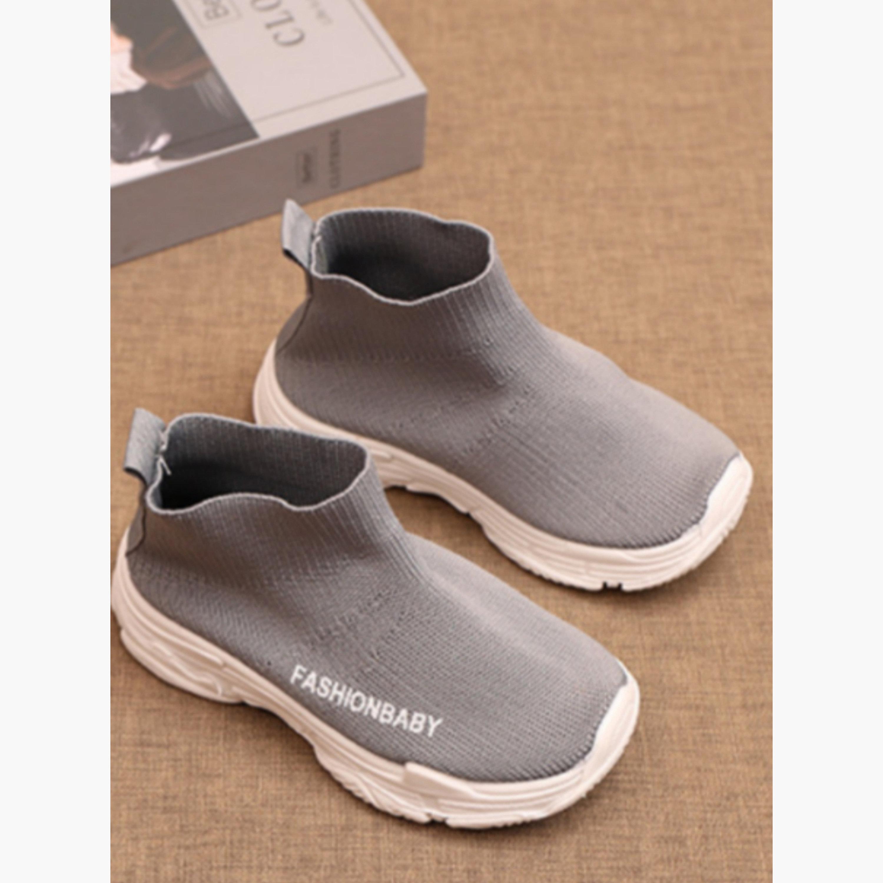 حذاء سنيكرز بناتي سهل الارتداء رمادي سادة-girls-shoes-sneakers-image-3