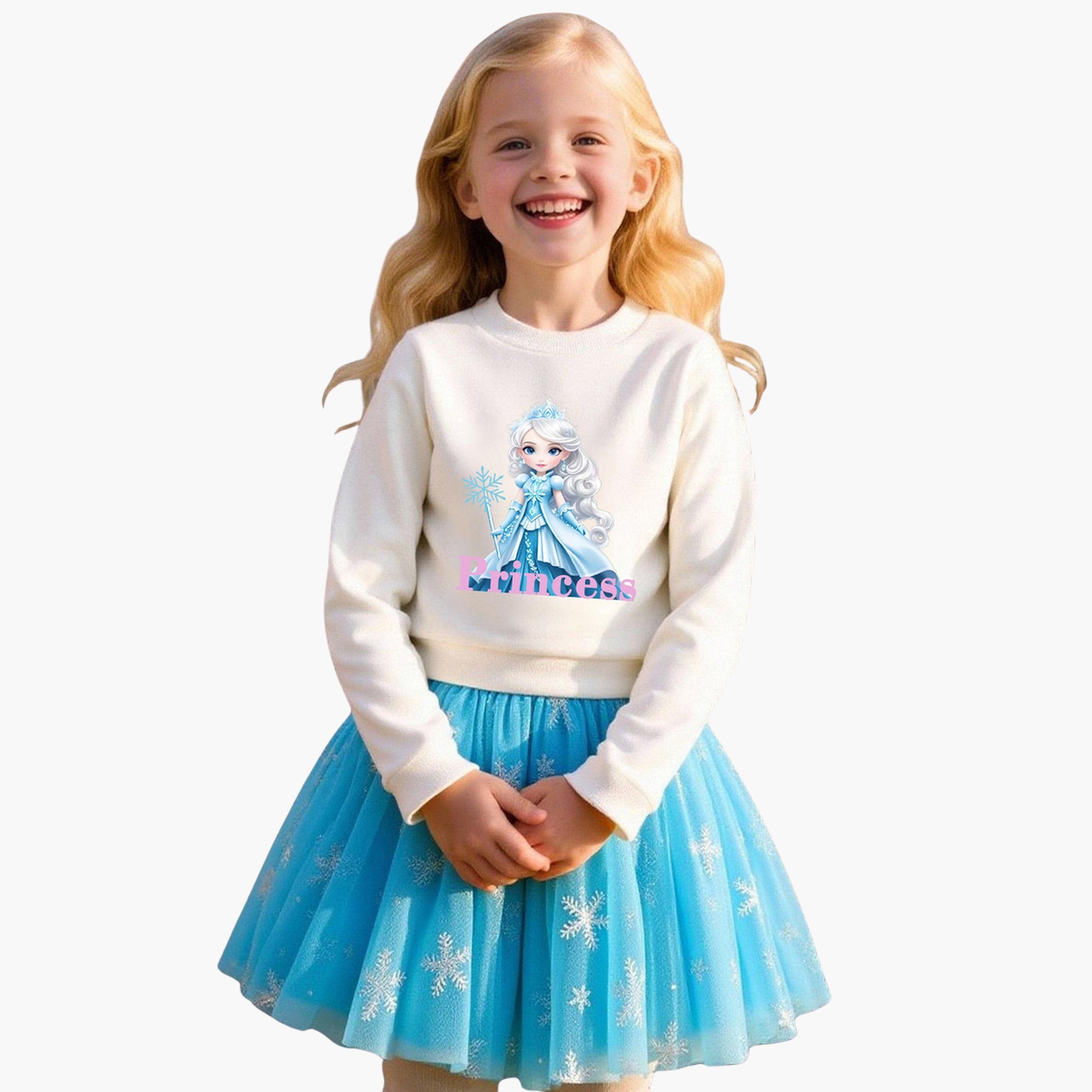 Take Two Girls Princess Graphic Printed Sweatshirt with Mesh Skirt Set-girls-clothing-setsandcoords-image-1